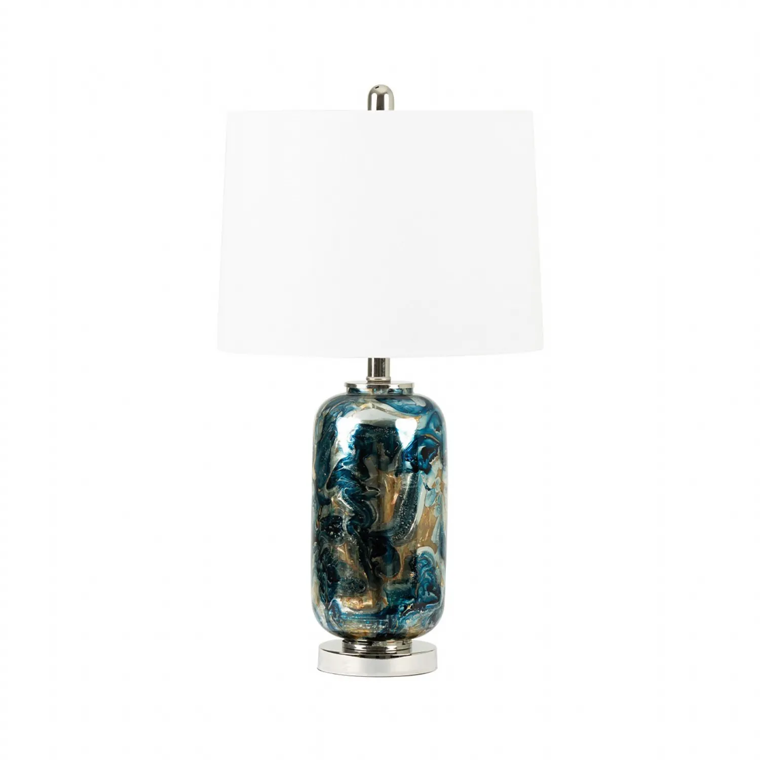 Blue And Silver Glass Table Lamp White Linen Shade