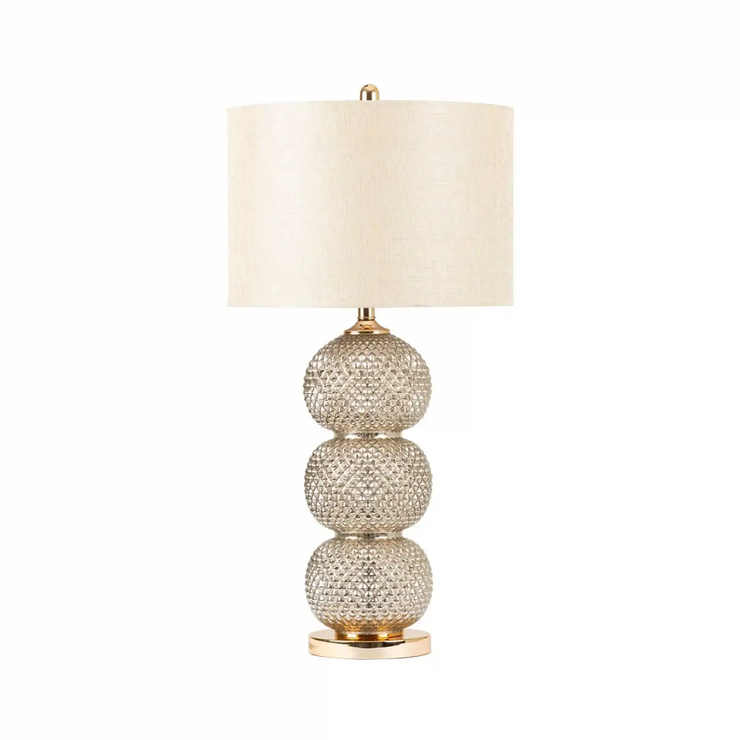 Clear Silver Glass Table Lamp Cream Linen Shade