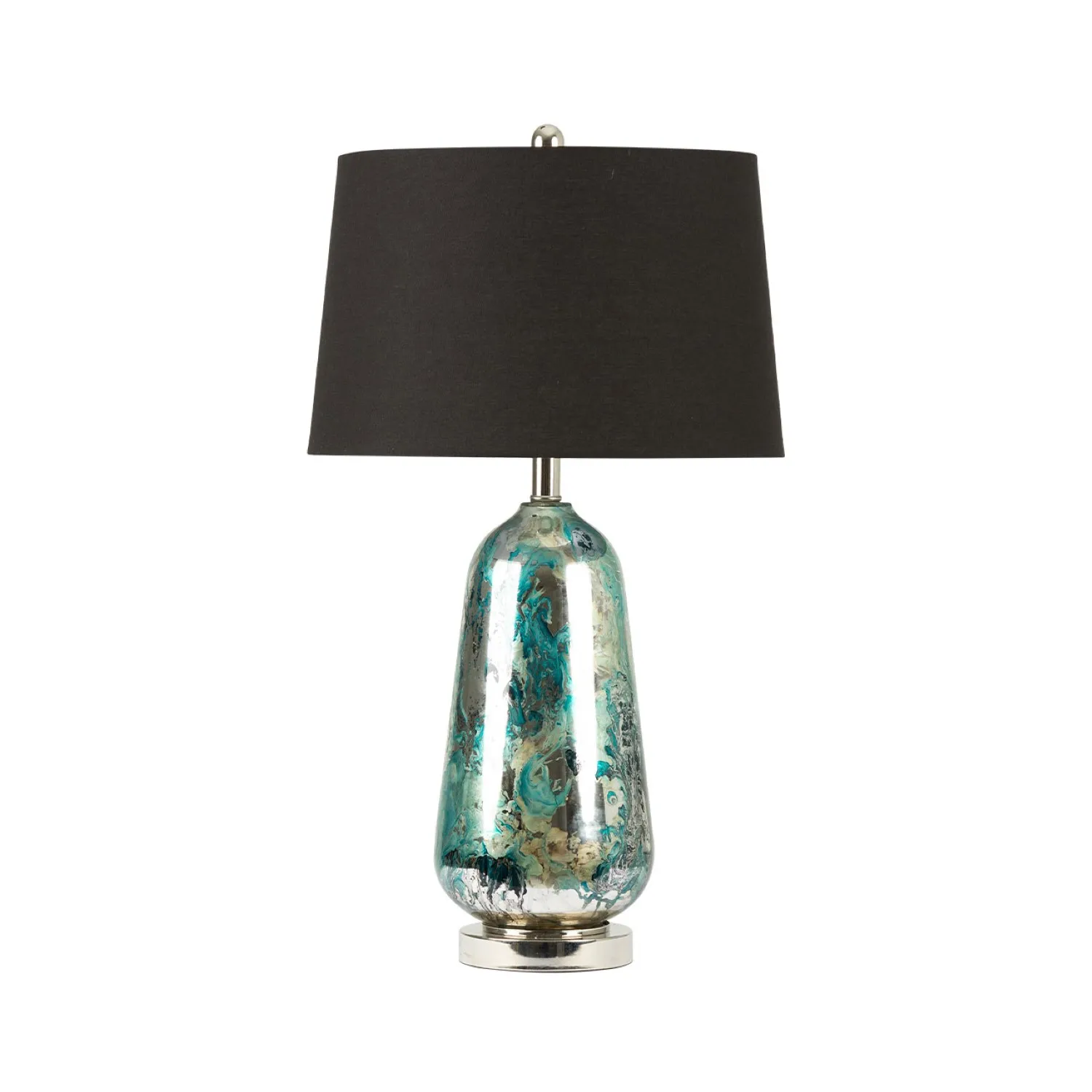 72. 4cm Blue And Silver Glass Table Lamp With Black Linen Shade