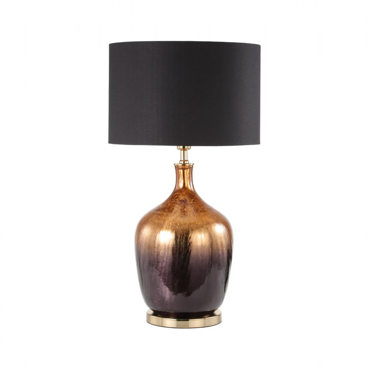 76cm Gold And Black Glass Table Lamp With Black Linen Shade