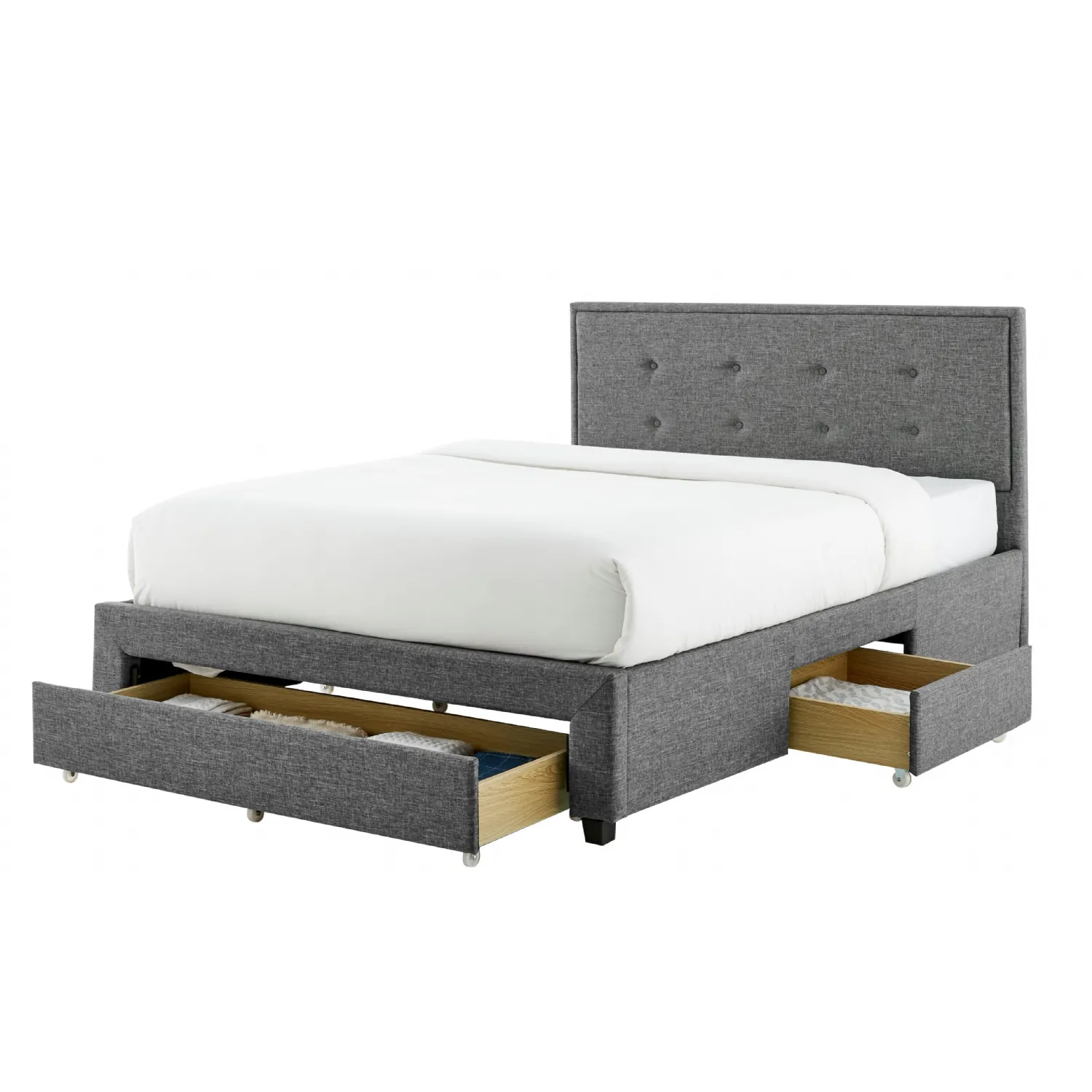 Grey Fabric 4ft 6 Double Bed with 3 Drawers