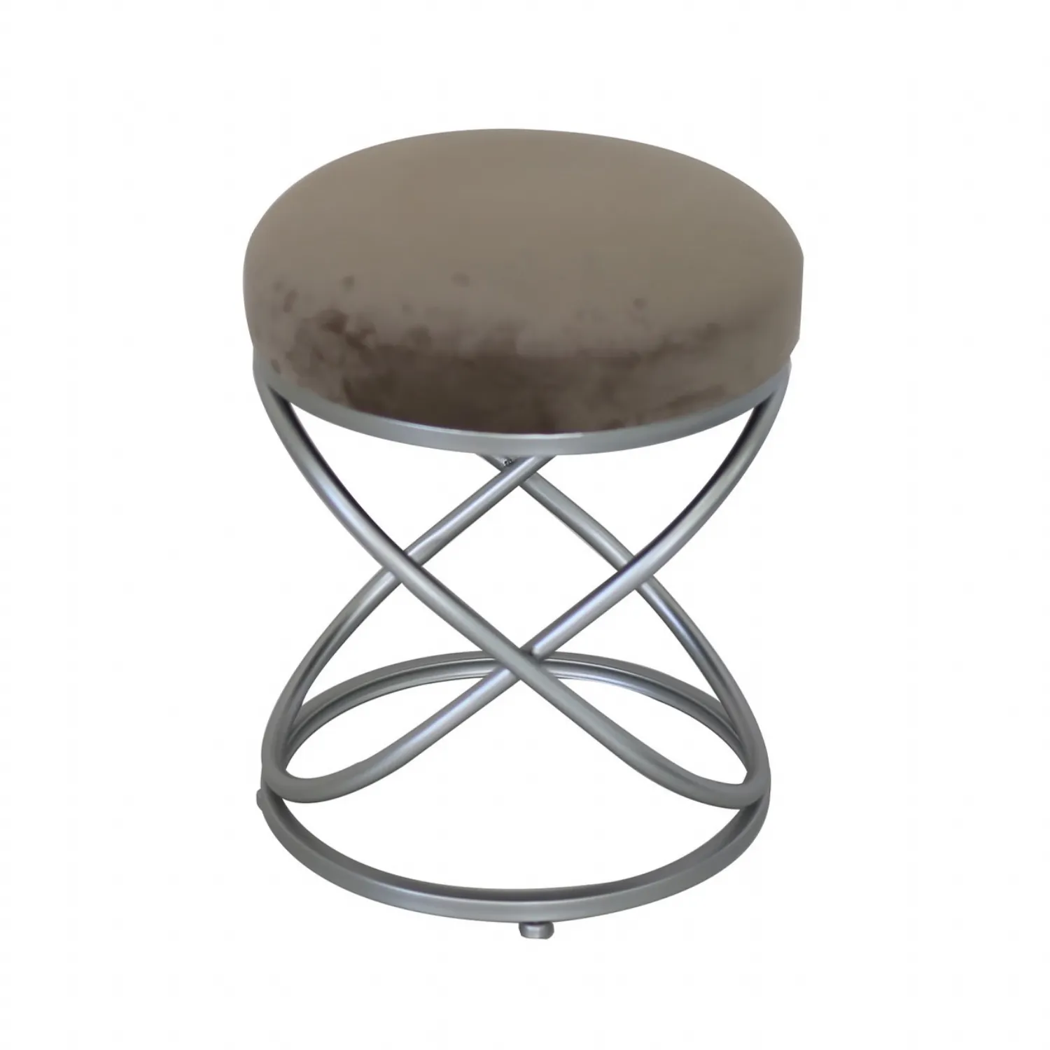 Taupe Velvet Rizzo Stool With Matte Silver Legs