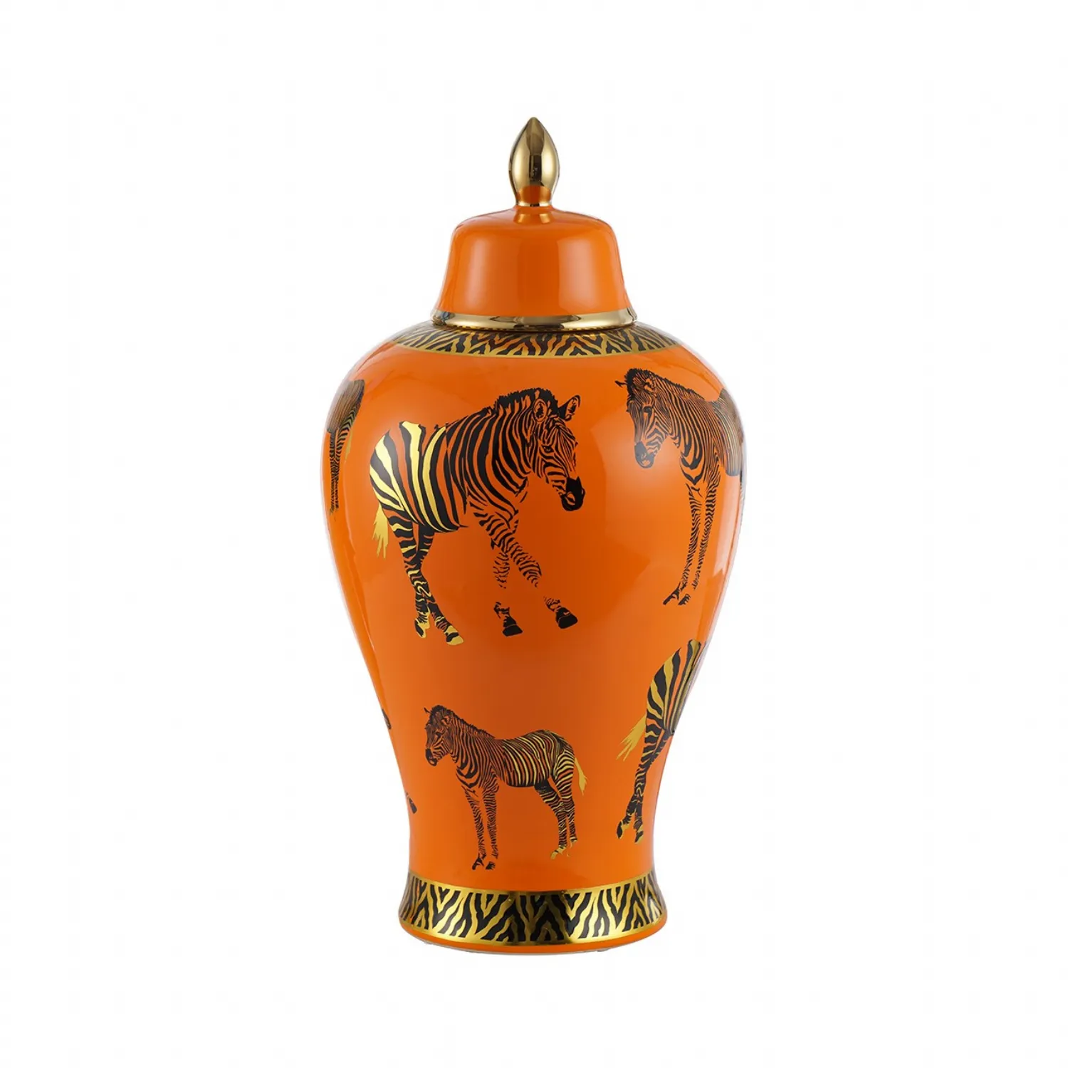 48. 5cm Orange With Zebra Print Ceramic Ginger Jar