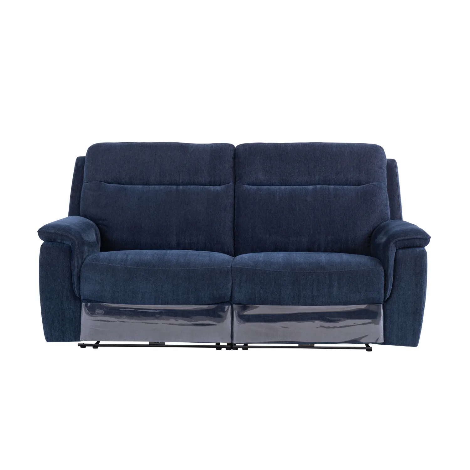 Blue Herringbone Fabric Electric Recliner 3 Seat Sofa