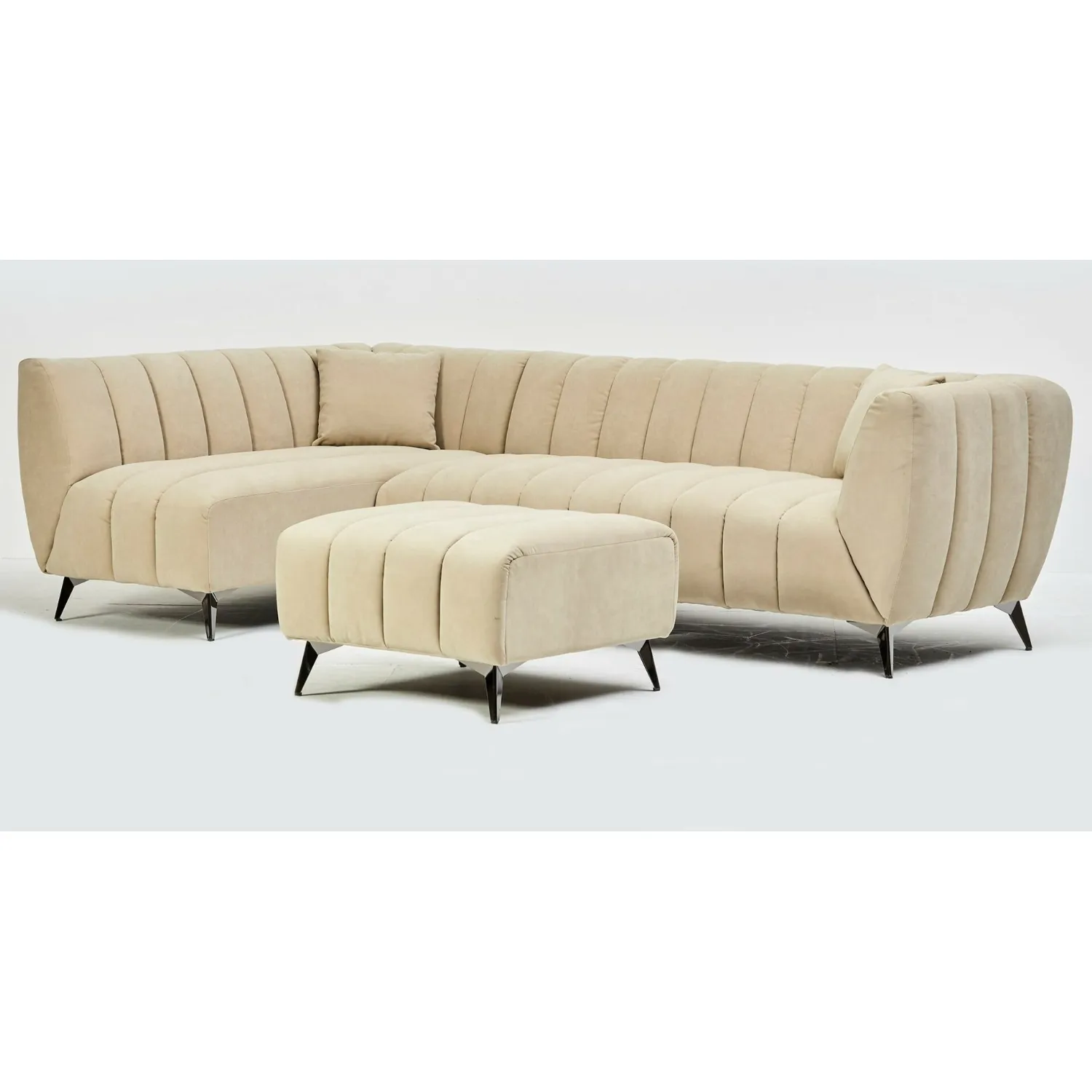 Corner Sofa in Nordica Beige Fabric with Additional Stool