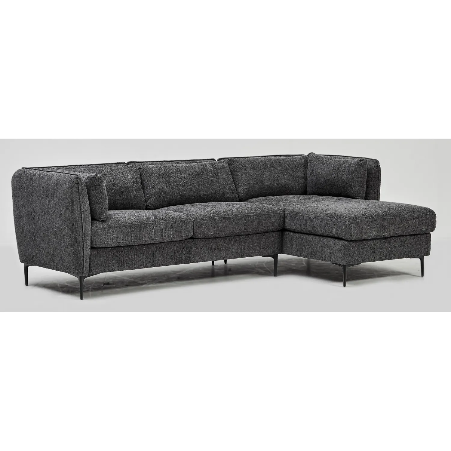 Corner Sofa with Right Chaise in Mikah Ashen Dark Grey Fabric