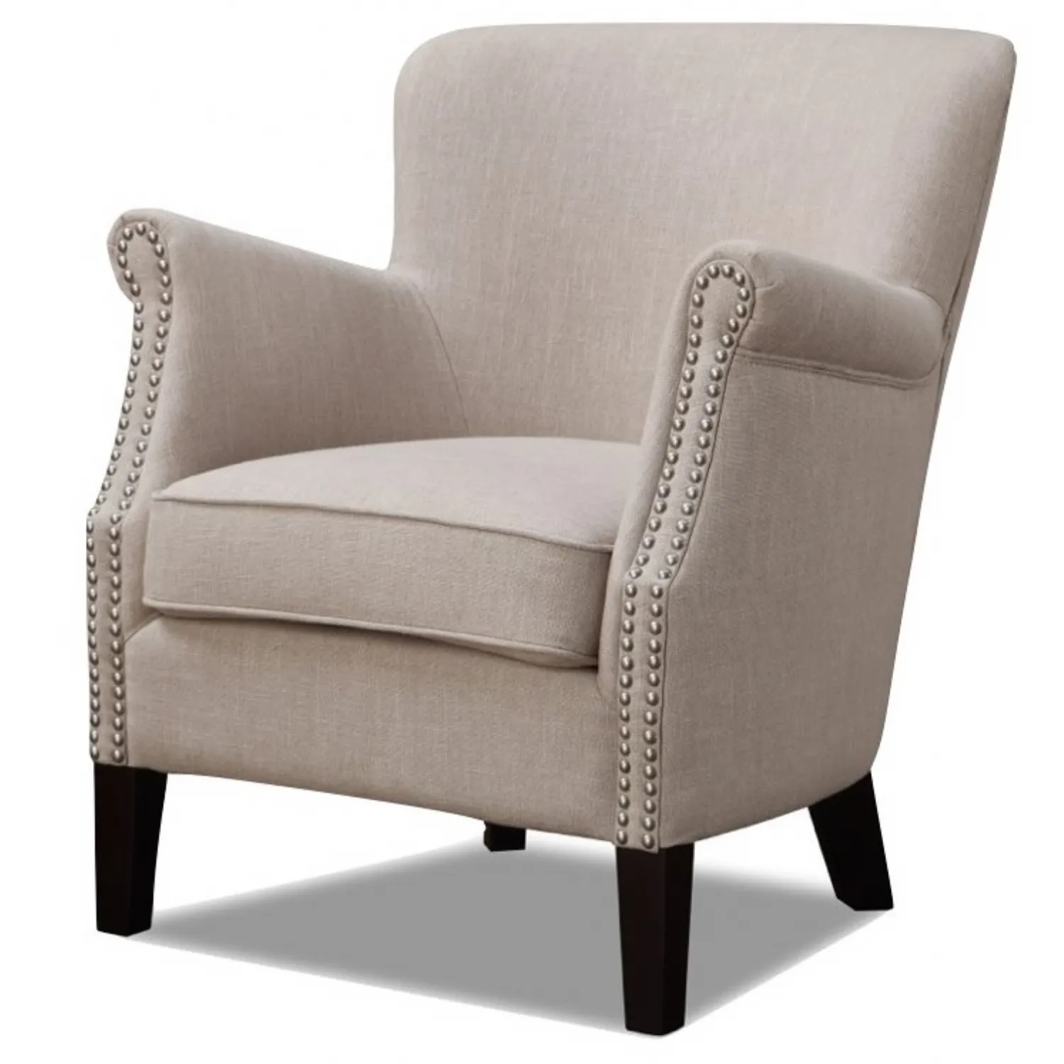 Beige Linen Fabric Accent Chair with Dark Legs