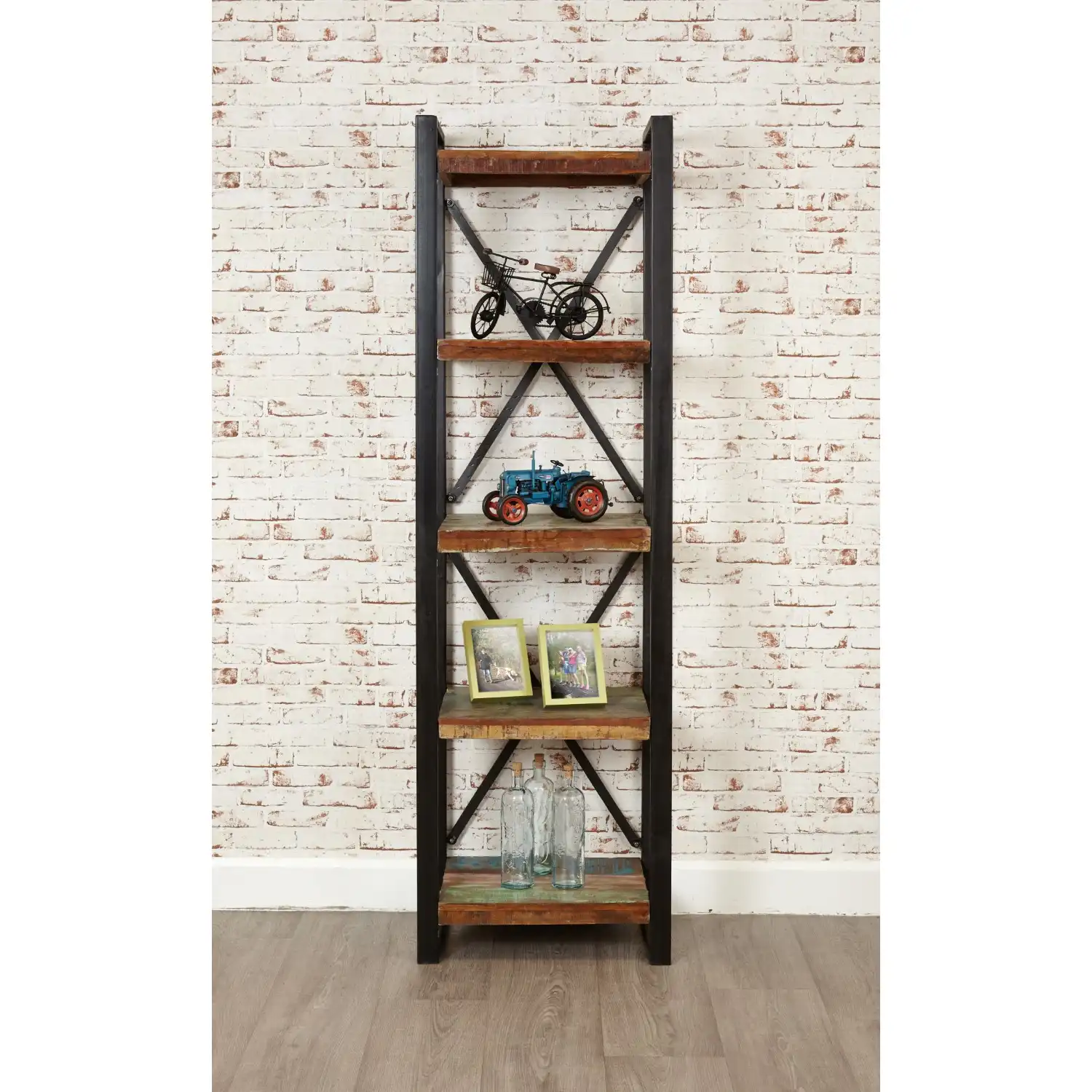 Slim Tall Narrow Alcove Bookcase Rustic Painted Metal Frame