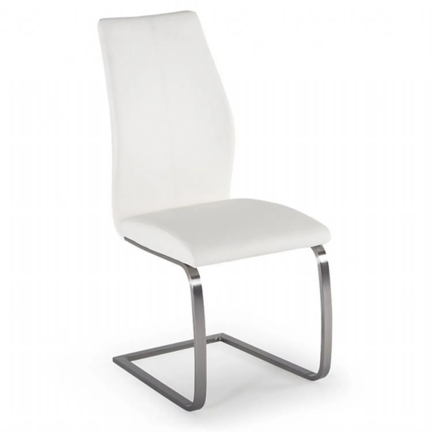 White Leather Dining Chair Brushed Steel Legs