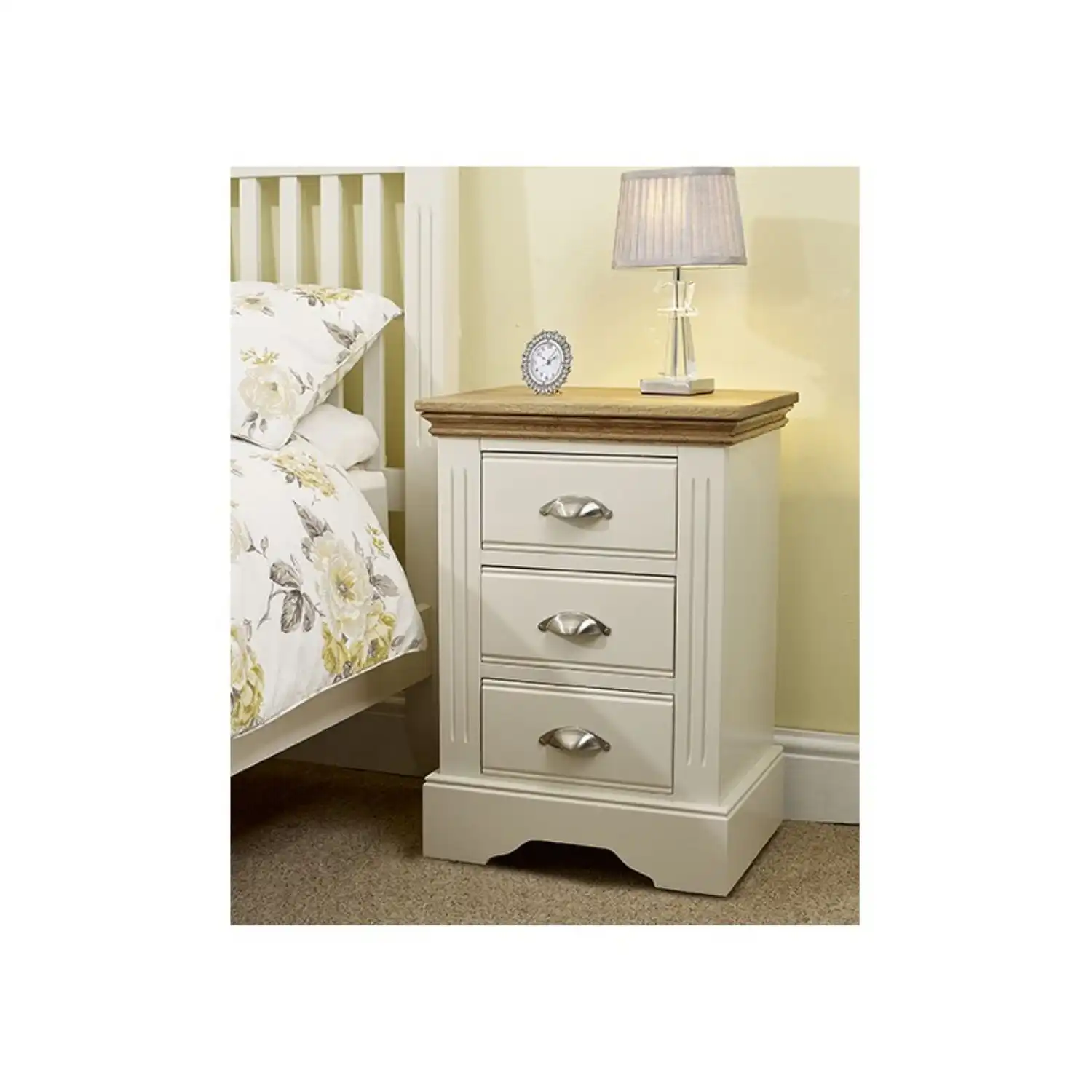 Kent Painted And Solid Oak Top 3 Drawer Bedside Table
