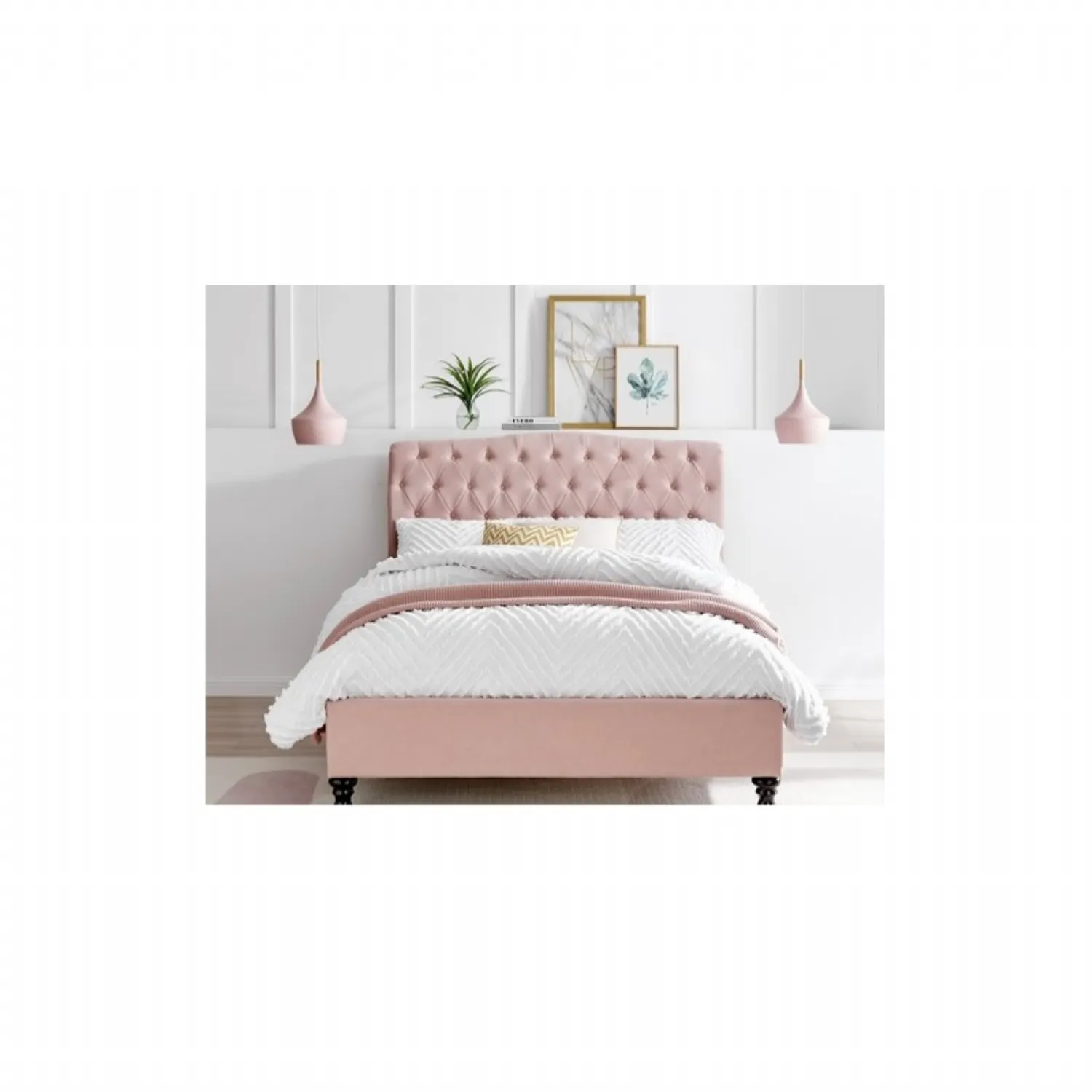 Pink Fabric Chesterfield Style 5ft King Size Bed