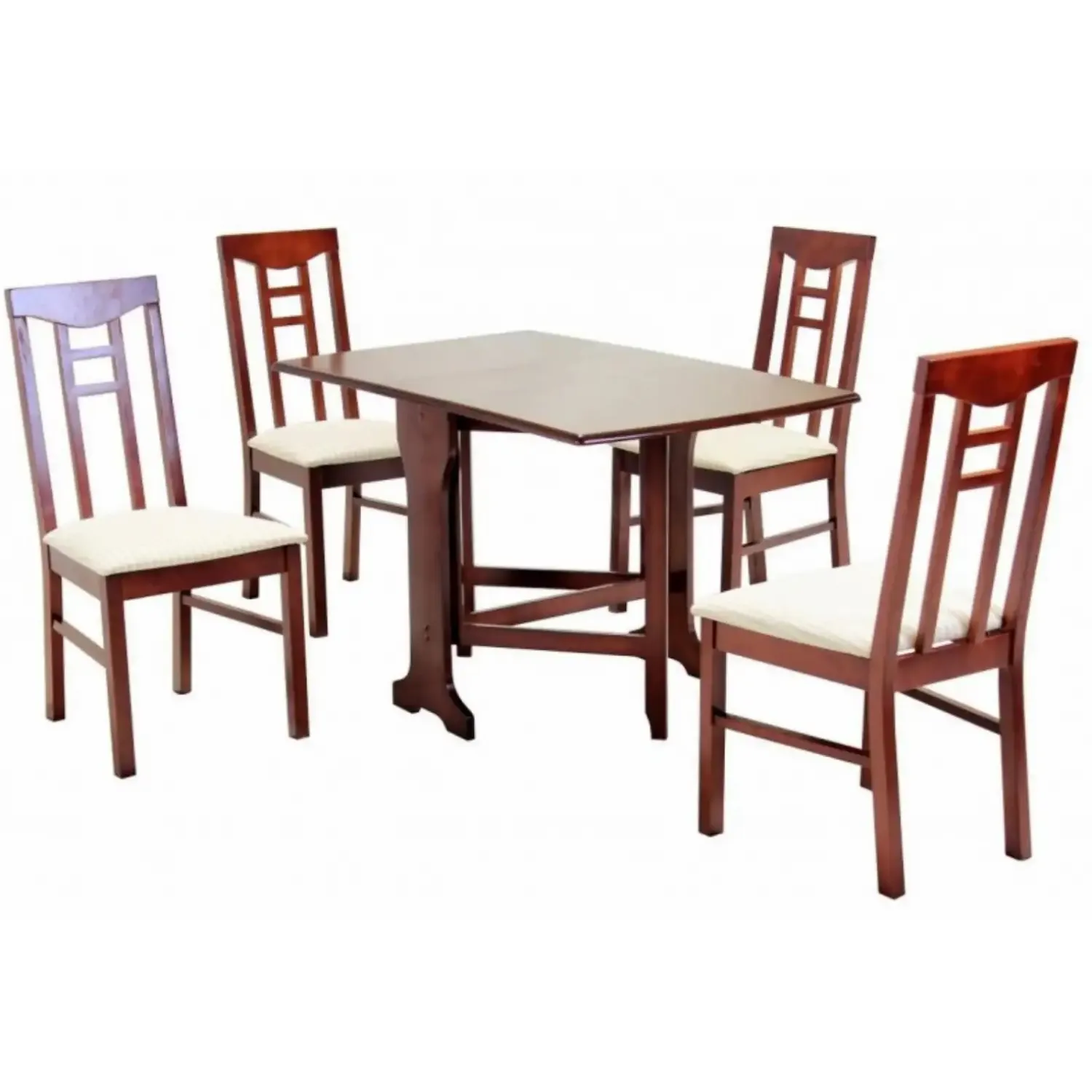 Mahogany Solid Rubberwood Rectangular Gateleg Dining Table and 4 Chairs
