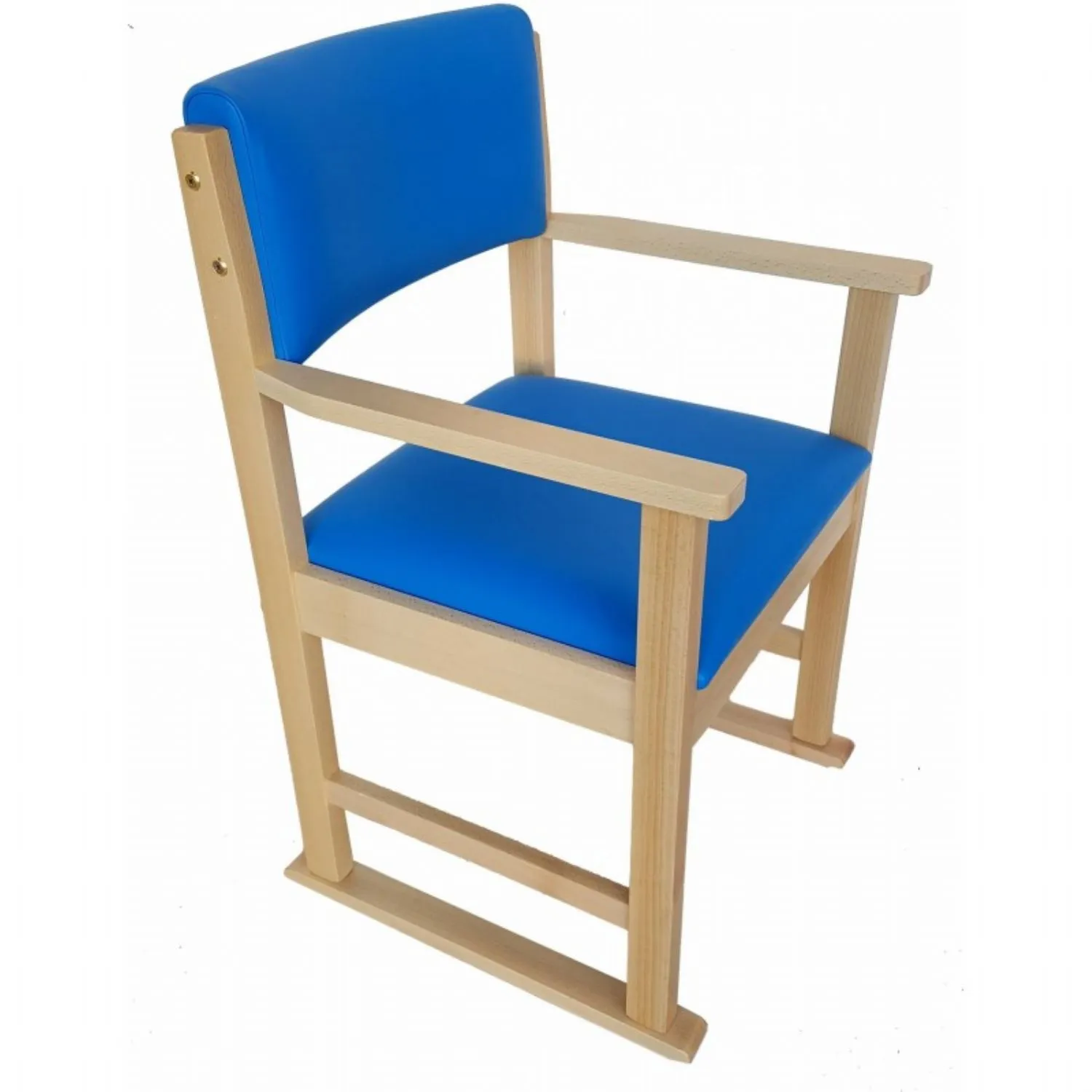 Blue Fabric Solid Beech Contract Dining Chair with Skids