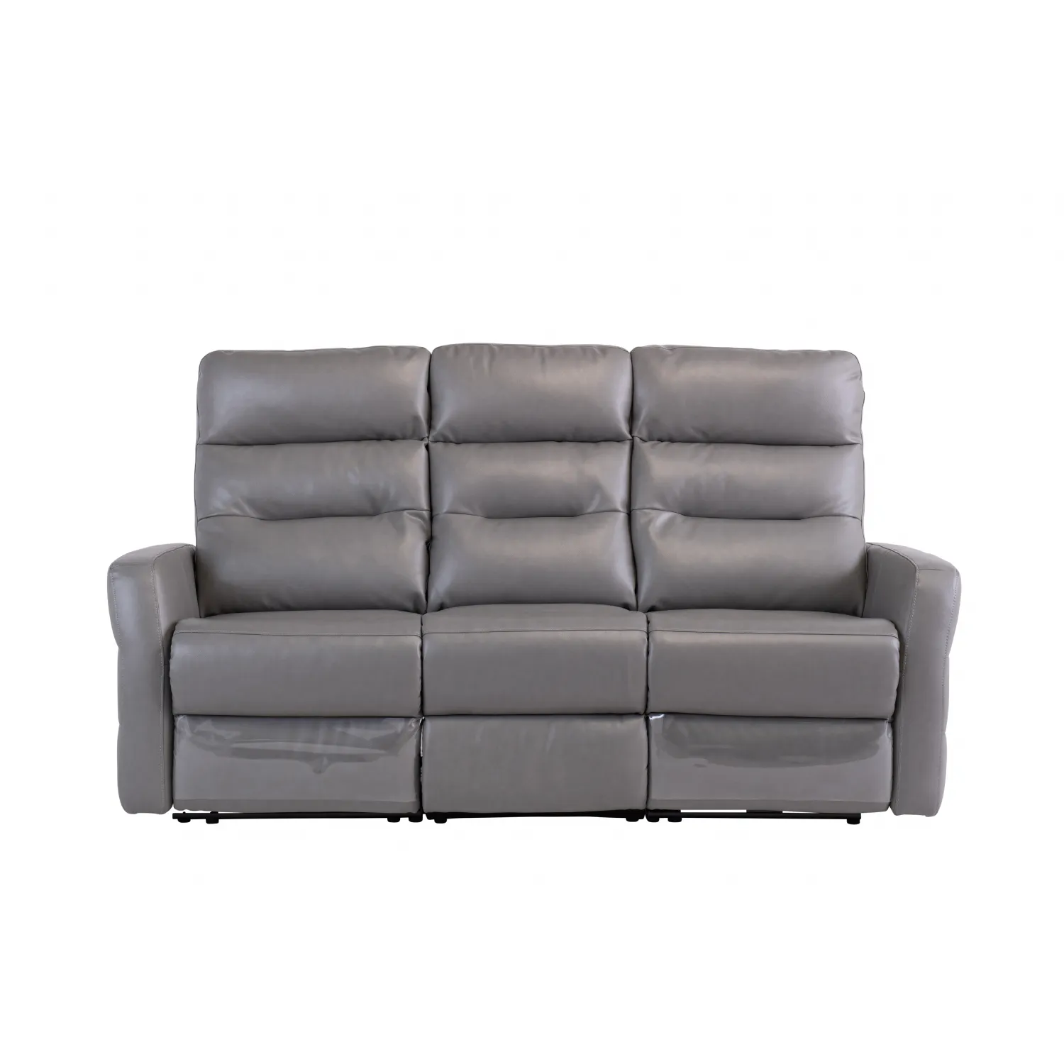 Light Grey Leather Electric Recliner 3 Seat Sofa