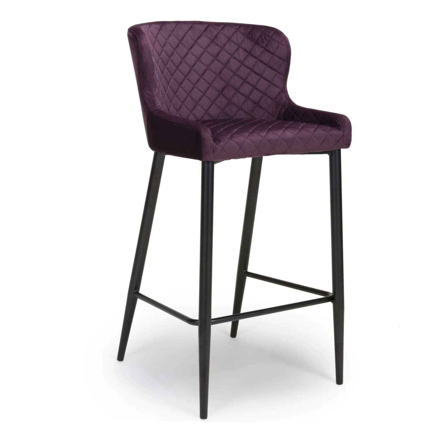 Mulberry Purple Quilted Fabric Upholstered Bar Stool