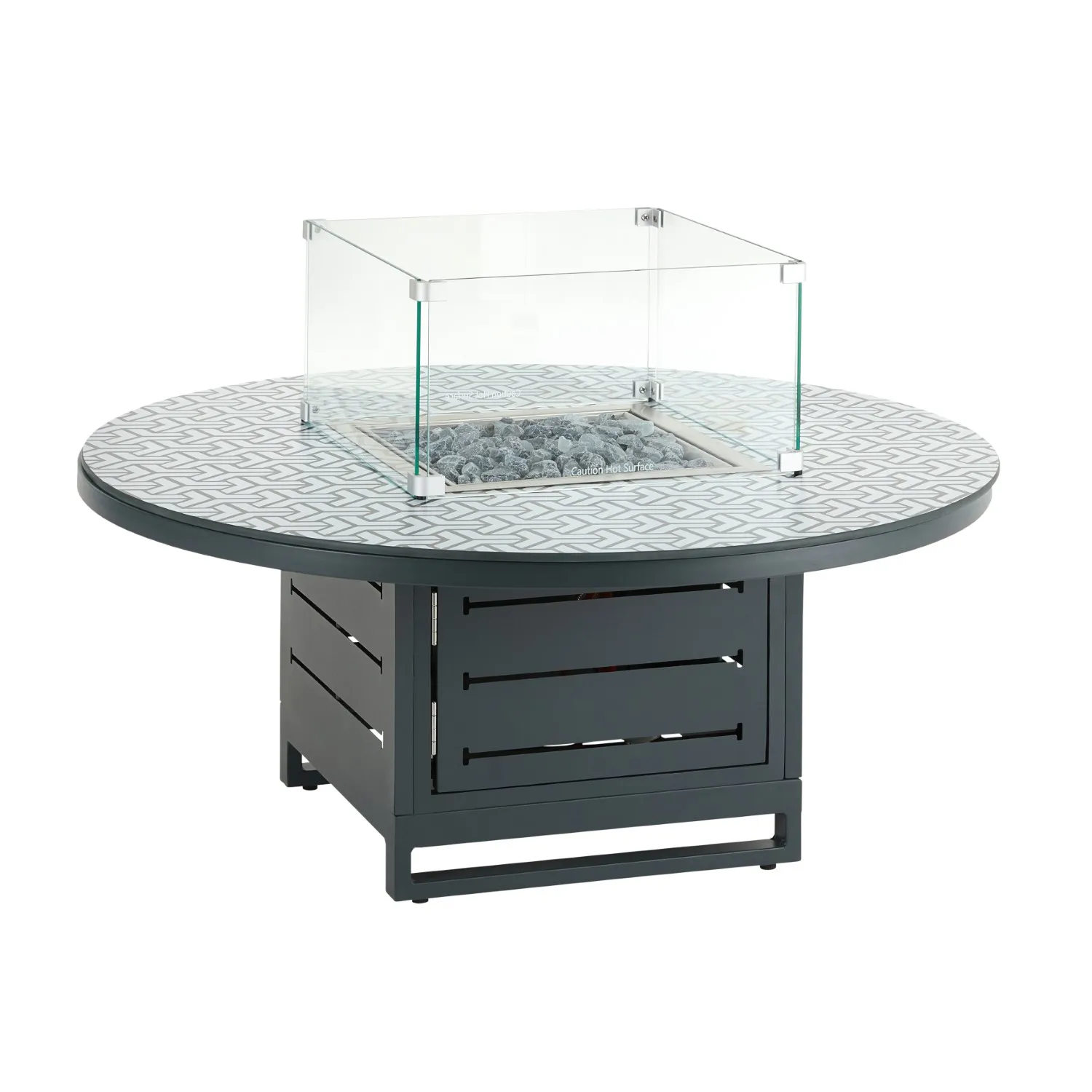 Round Outdoor Dining Table with Fire Pit Glass Top