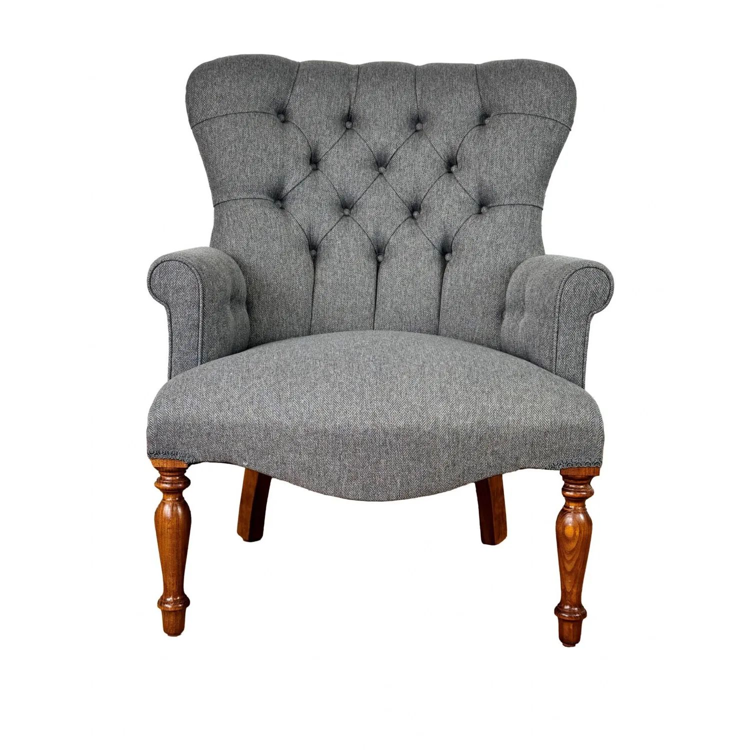 Pewter Herringbone Button Back Occasional Chair Hand Made In The Uk