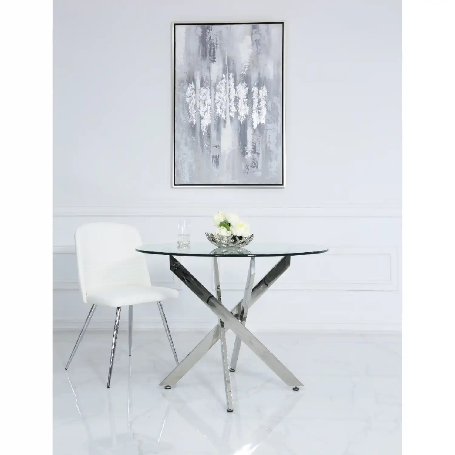 Round Chrome and Glass Dining Table 100cm Diameter