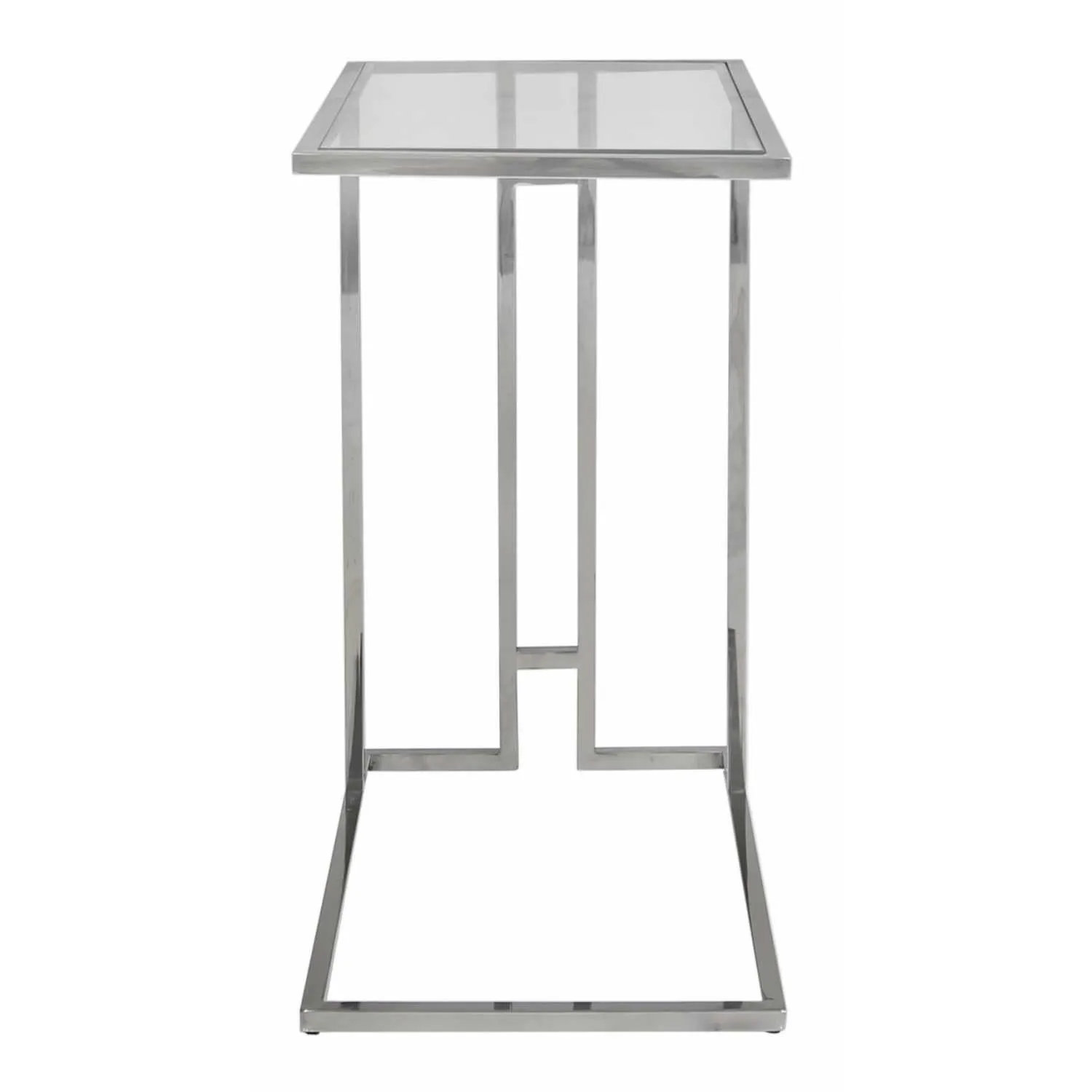 Stainless Steel Sofa Side Table With Clear Glass Top