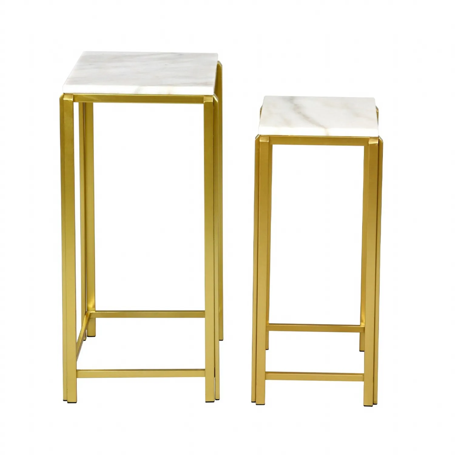 Lena Set Of 2 White Marble With Gold Metal Legs End Table