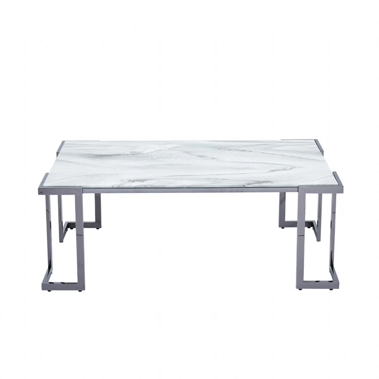 Aamari Grey Gunmetal With White Faux Marble Glass Top Coffee Table