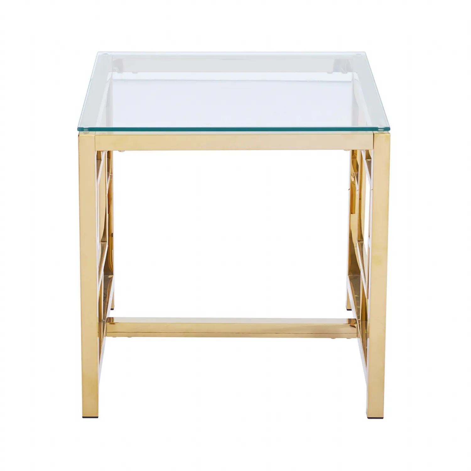 55cm Gold Metal End Table Glass Top