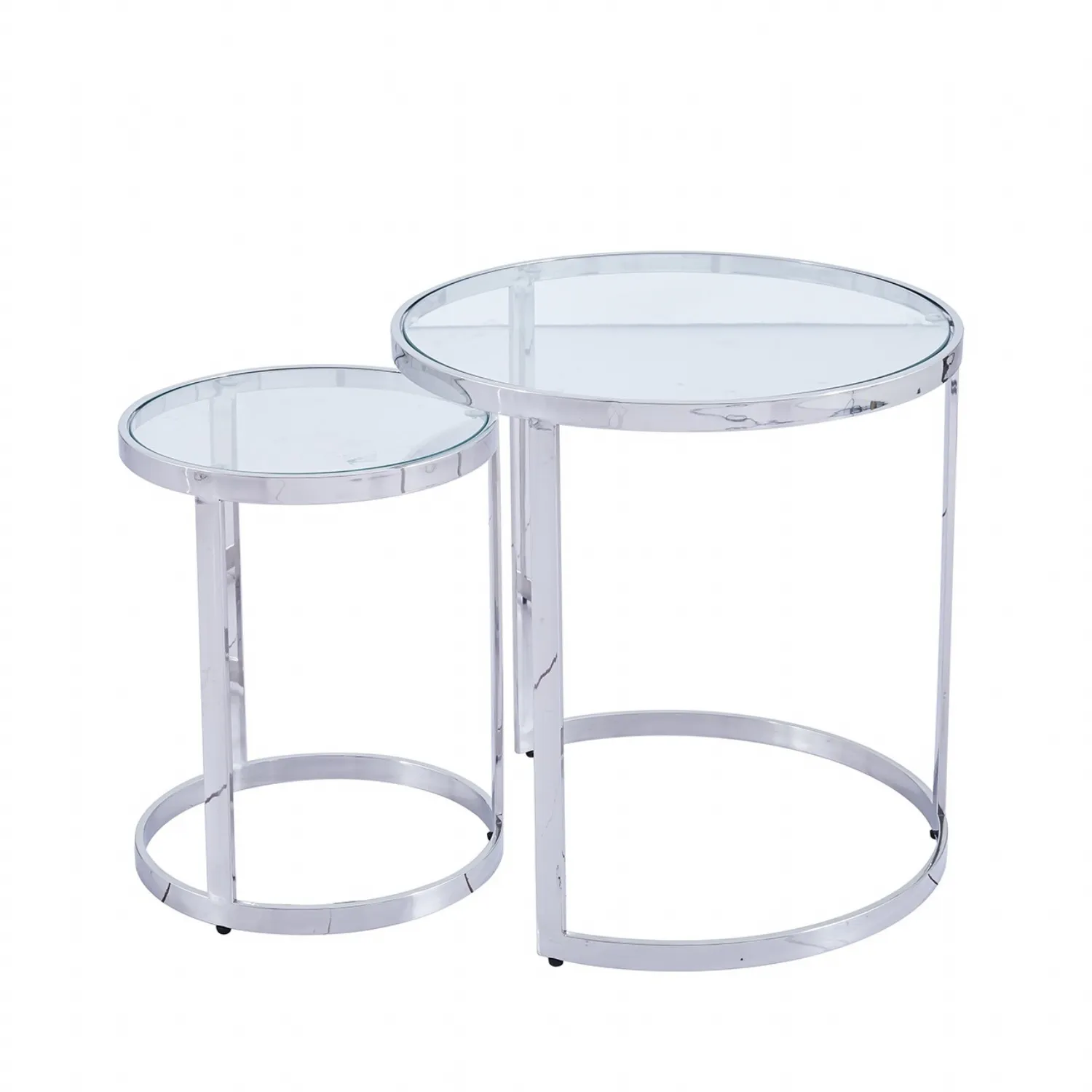 Set Of 2 Stainless Steel Nesting Table Glass Top