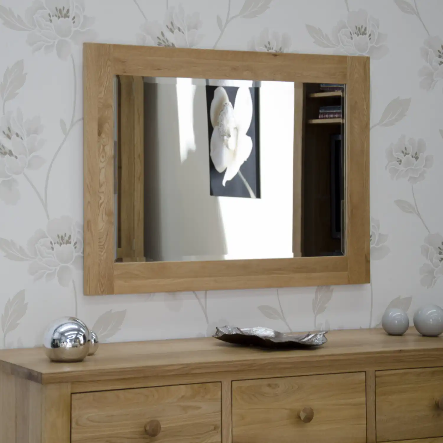 Rectangular Oak Wall Mirror 102 x 72cm