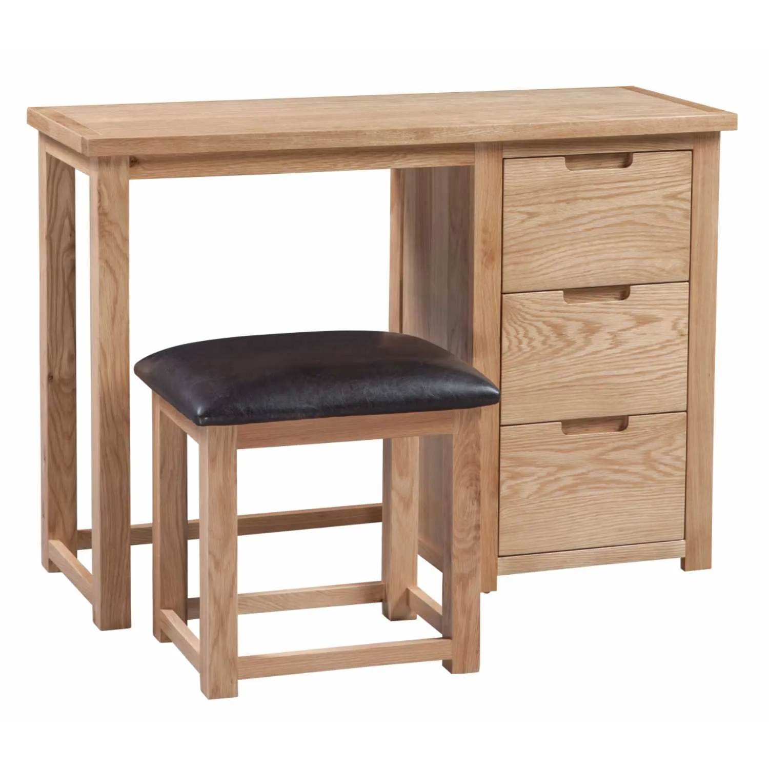 Light Oak Dressing Table and Stool Set Single Pedestal 3 Drawers Moderna Collection