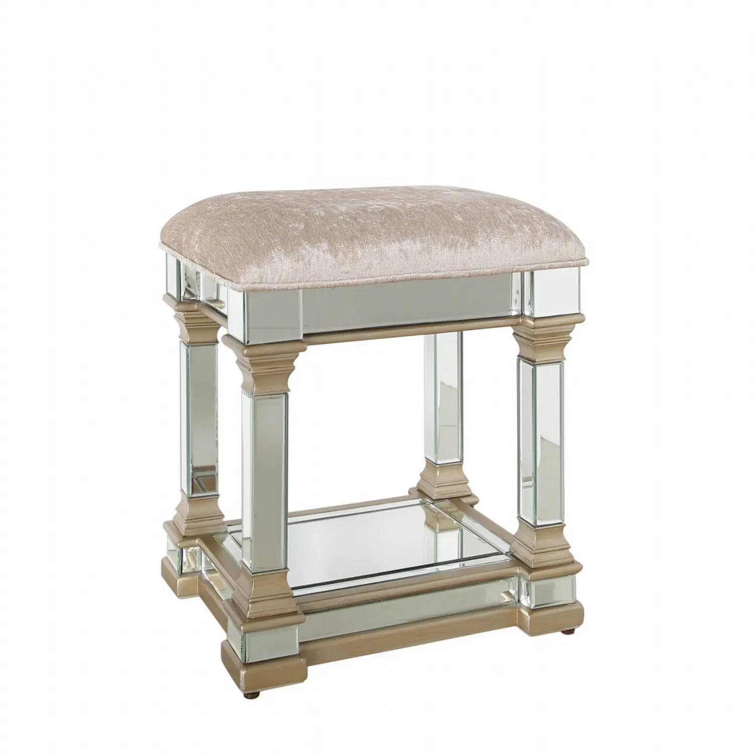 Mirrored Glass Champagne Gold Dressing Table Stool