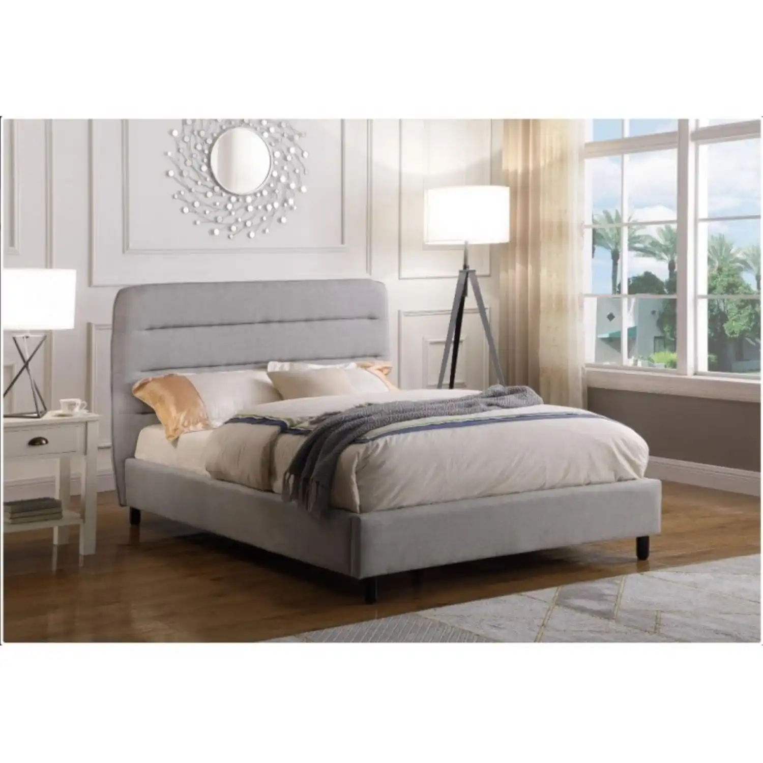 Mali Light Grey Velvet Fabric Bed