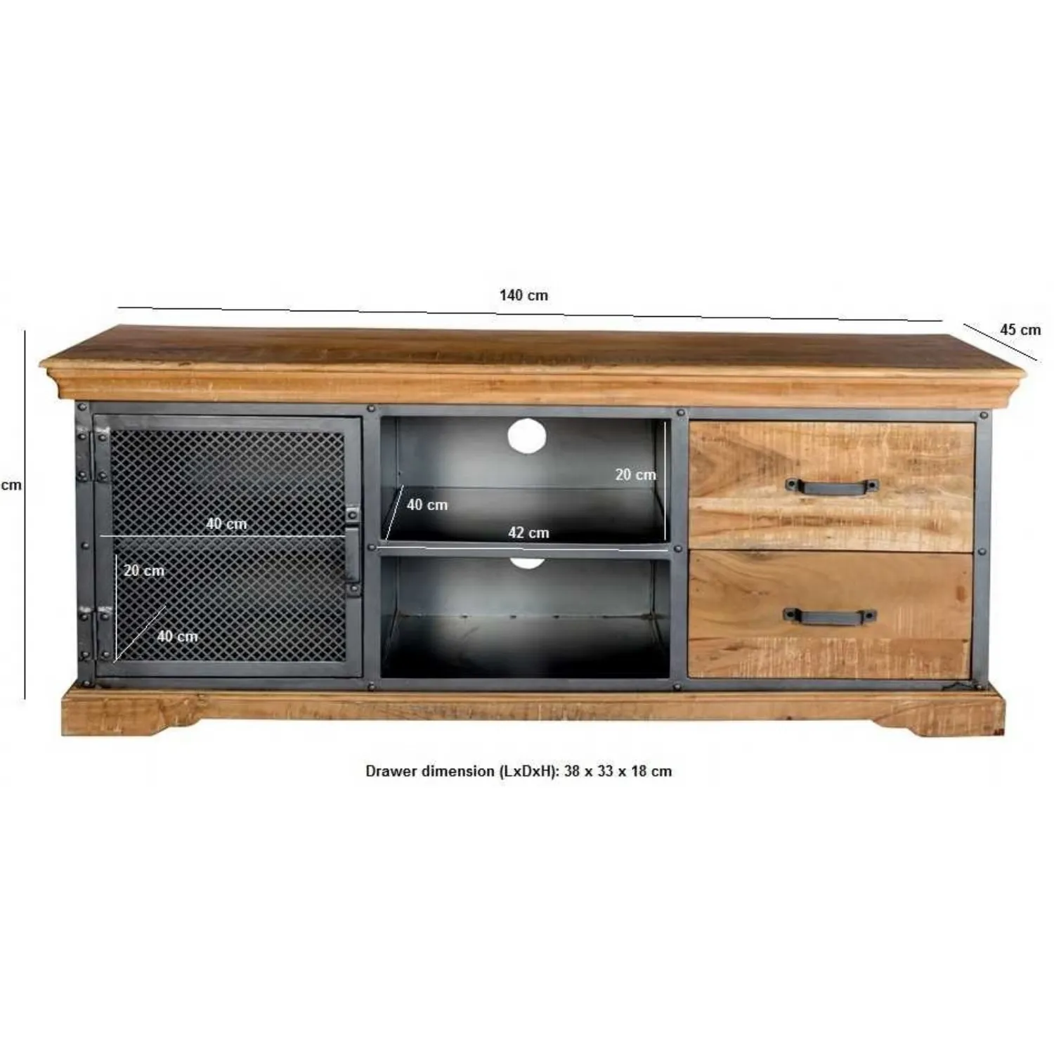 Industrial Solid Wood and Reclaimed Metal TV Cabinet