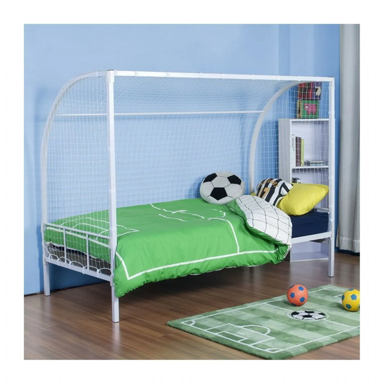 No Bolts White Metal Soccer Bed including Goalposts 3ft