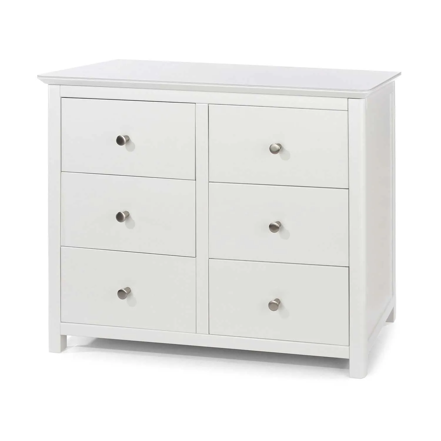 Nairn Modern White Painted Wooden Wide Chest of 3+3 Drawers 90.5x110cm