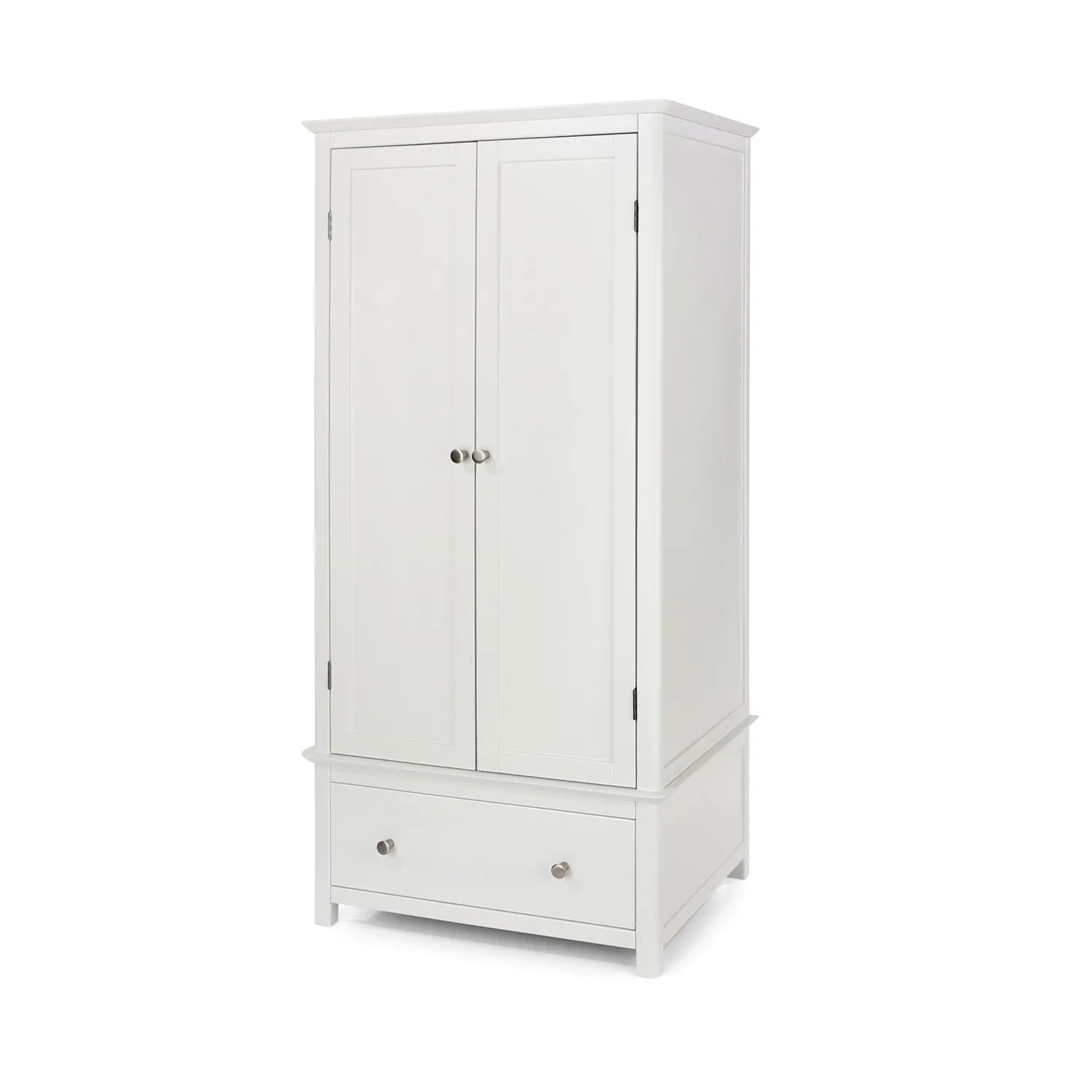Modern 2 Door 1 Drawer White Painted Double Combi Wardrobe 190cm Tall