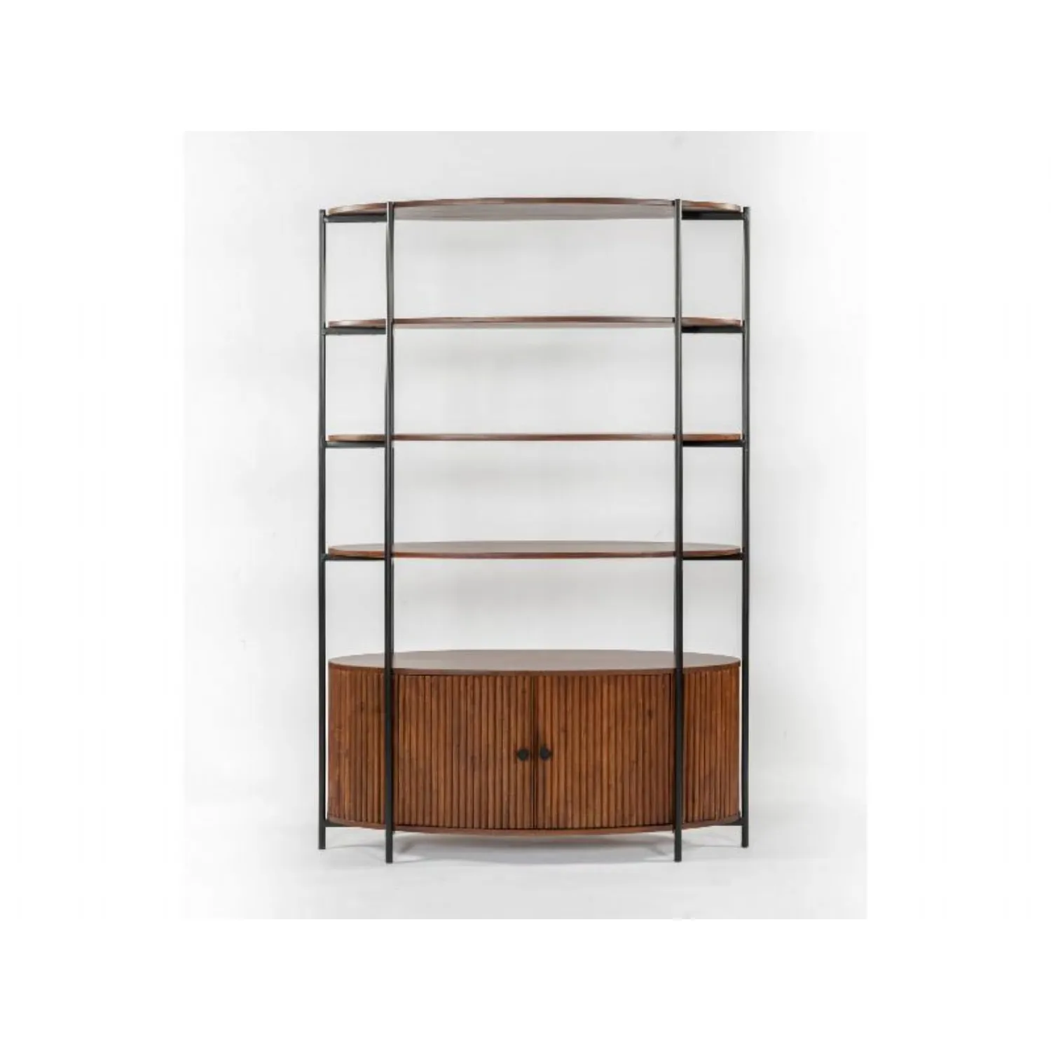 Dark Wood Black Metal Frame 2 Door Open Display Bookcase