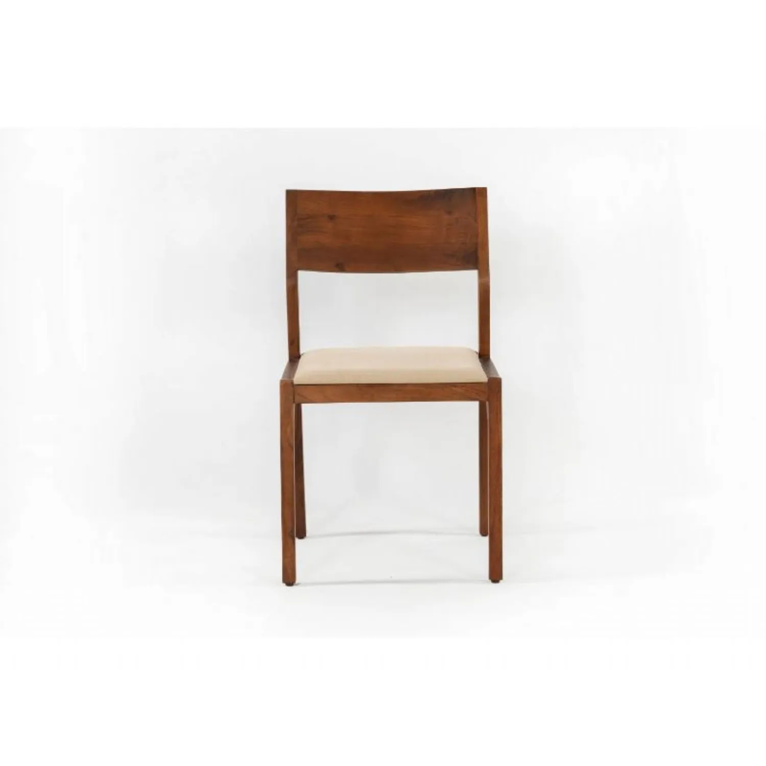 Solid Dark Wood Dining Chair Cream Fabric Padded Seat