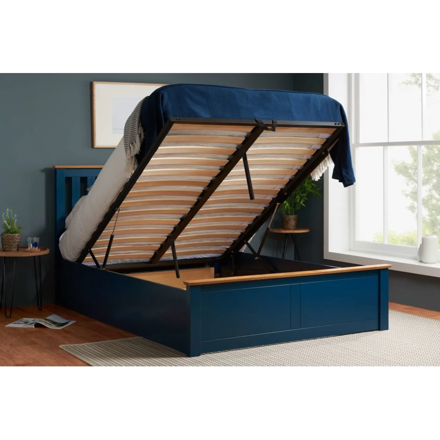 4ft Small Double Ottoman Bed Frame in Navy Blue