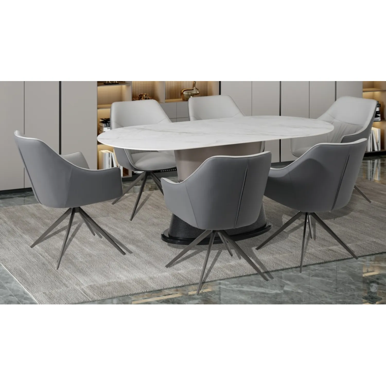 White Sintered Stone and Champagne Base 180cm Dining Table and 6 Chairs