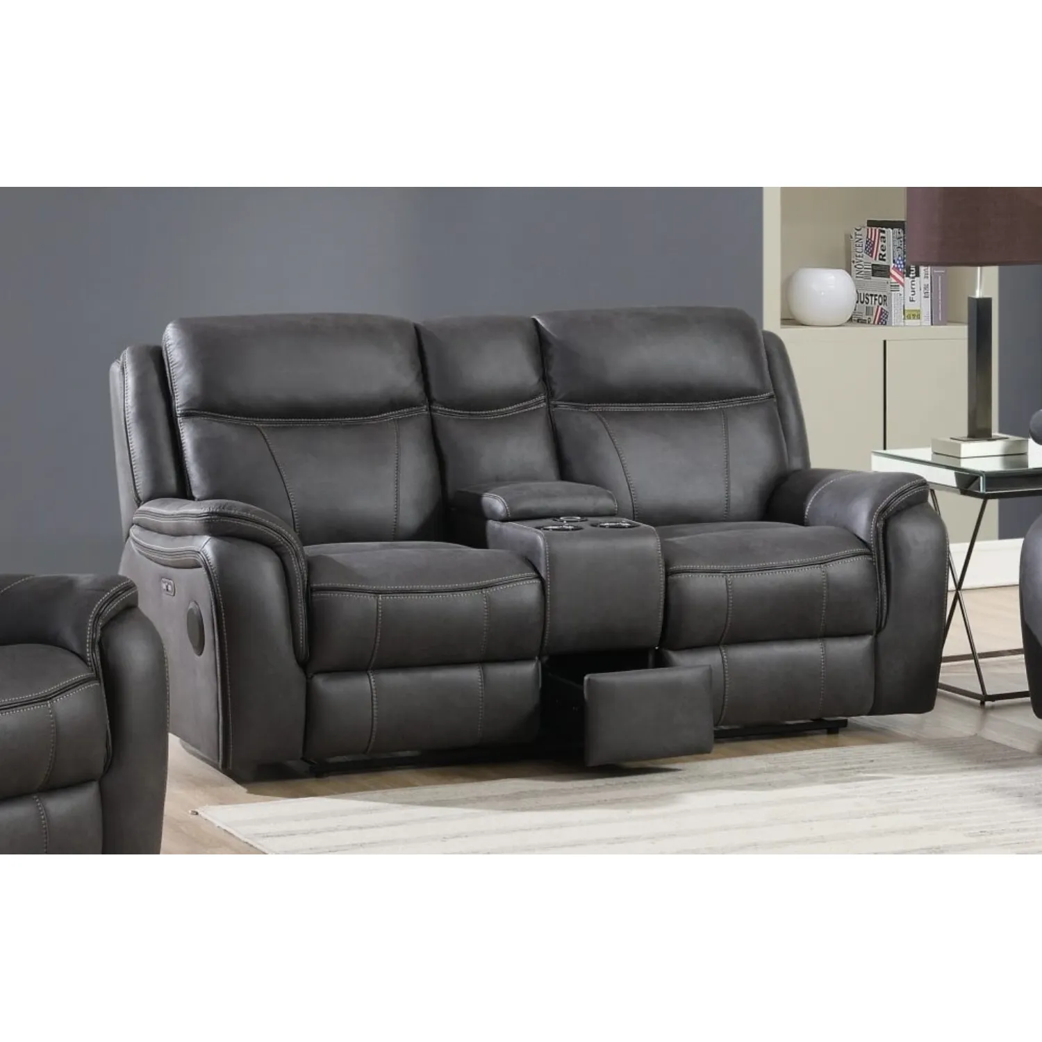 Charcoal Fabric Electric Reclining 3 Seater Sofa