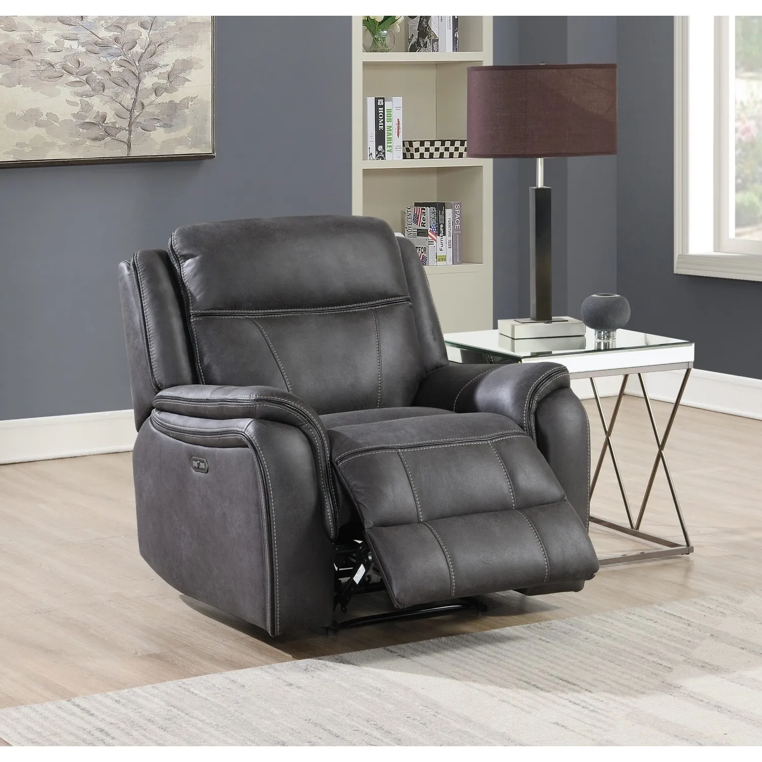 Charcoal Fabric Electric Reclining Armchair