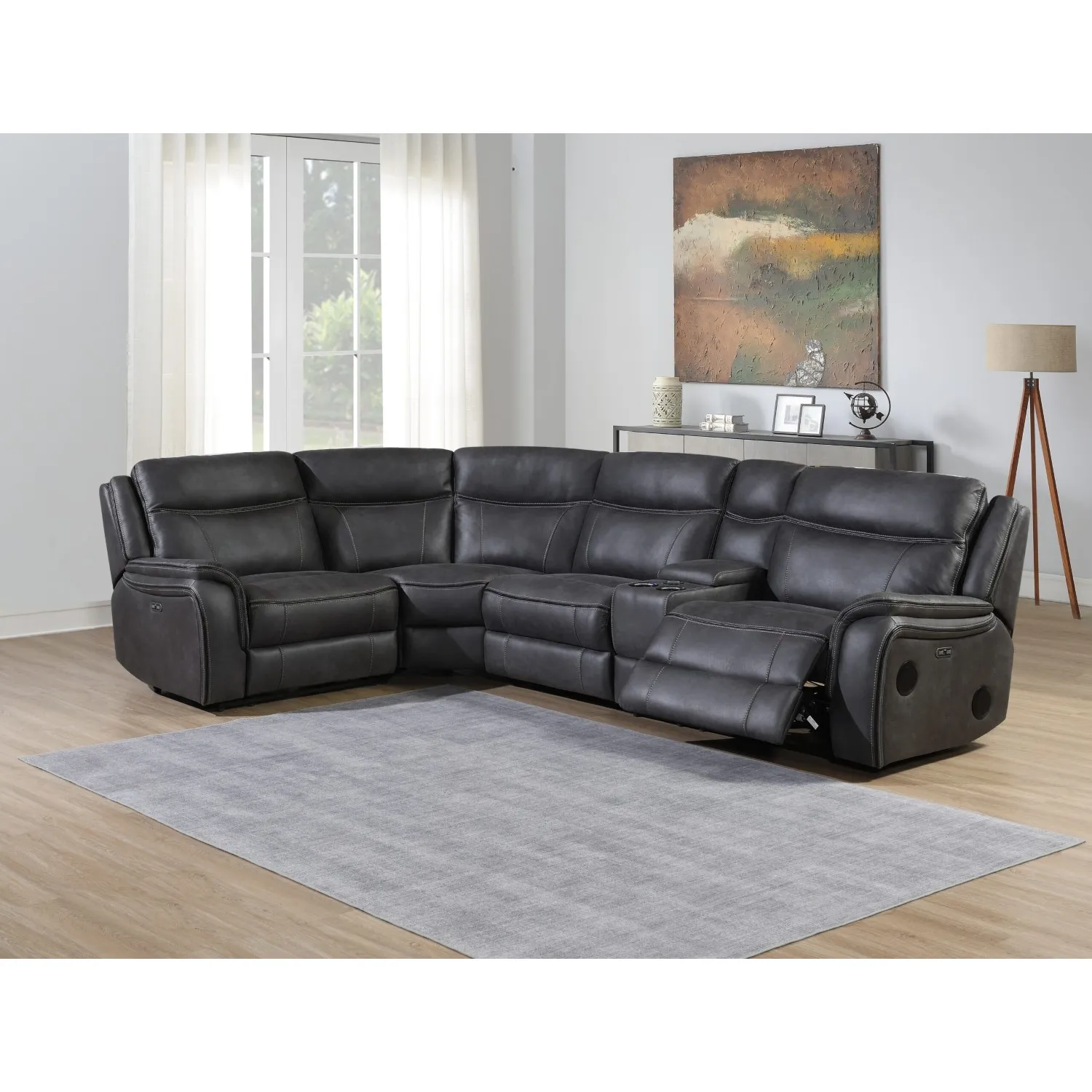 Charcoal Fabric Electric Reclining Media Corner Sofa Set