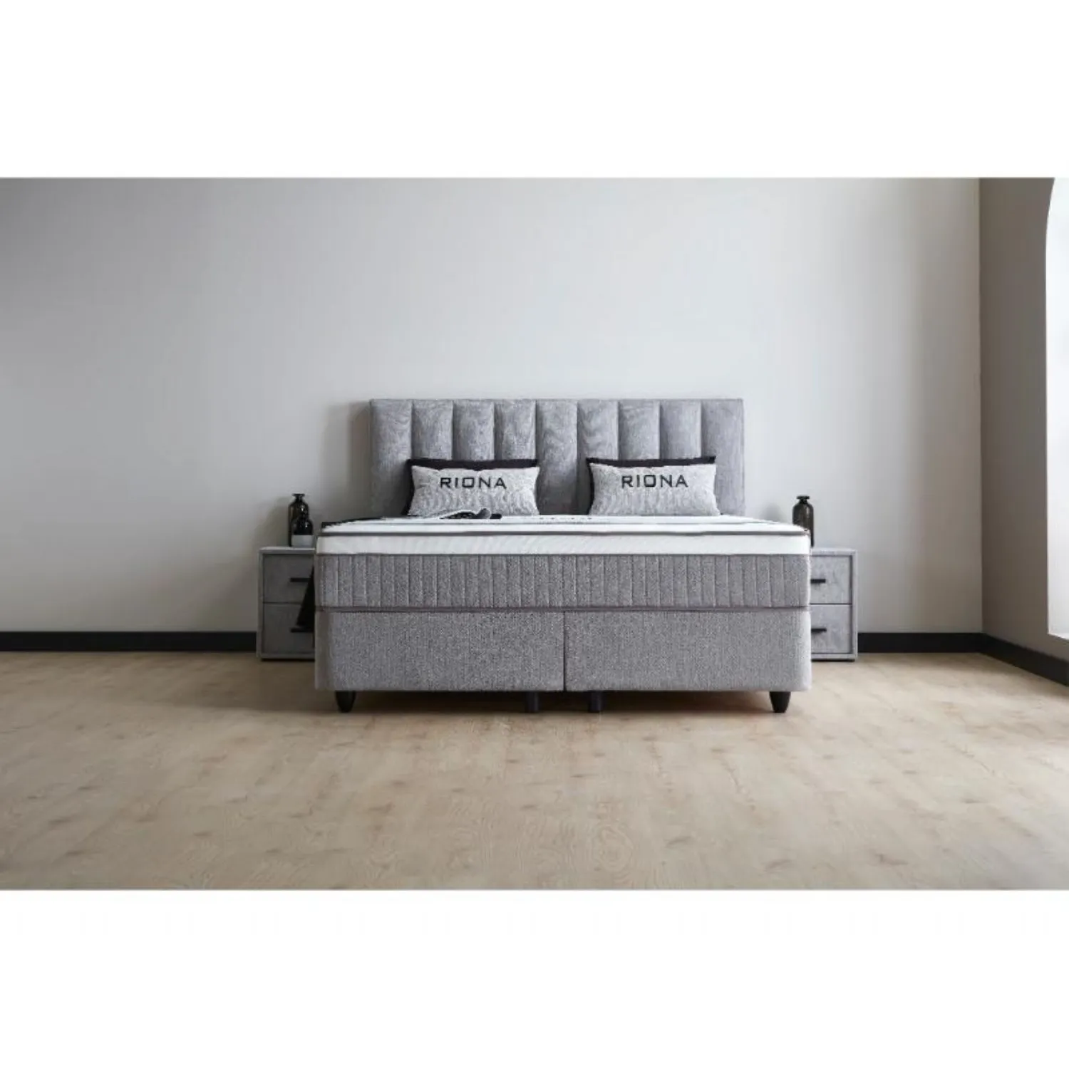 Grey Fabric Upholstered 4ft6 Double Ottoman Storage Bed