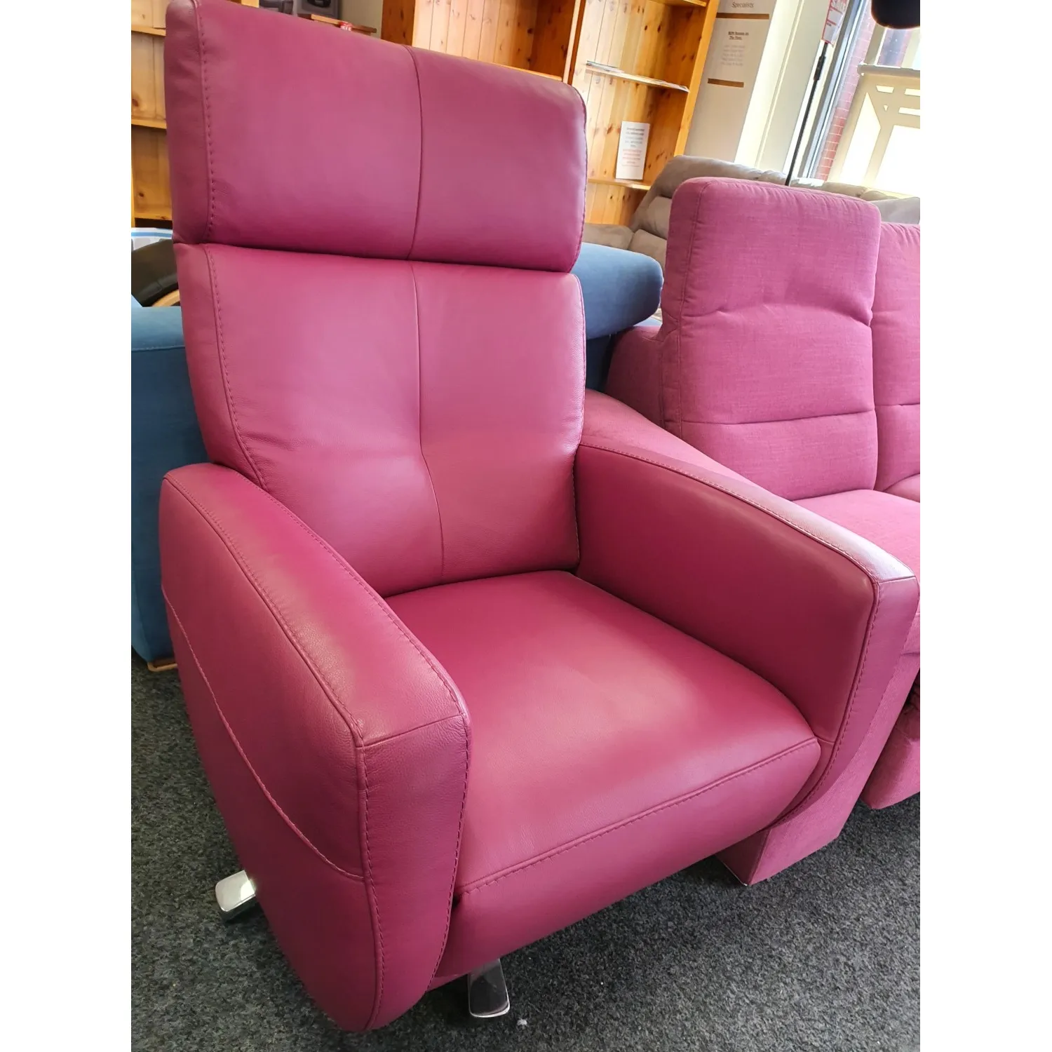 Pink Leather Swivel Recliner Chair