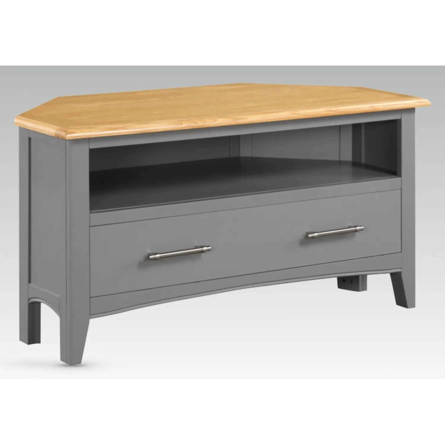 Solid Oak and Grey Painted Corner TV Cabinet