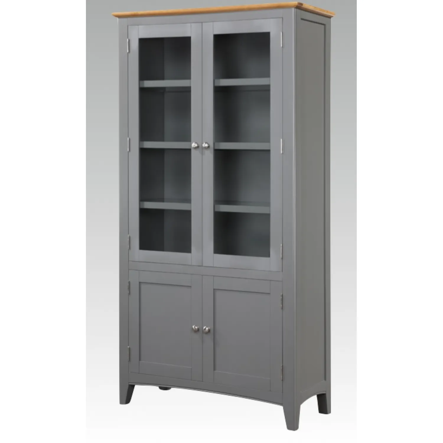 Solid Oak and Grey Painted High Glazed Display Unit