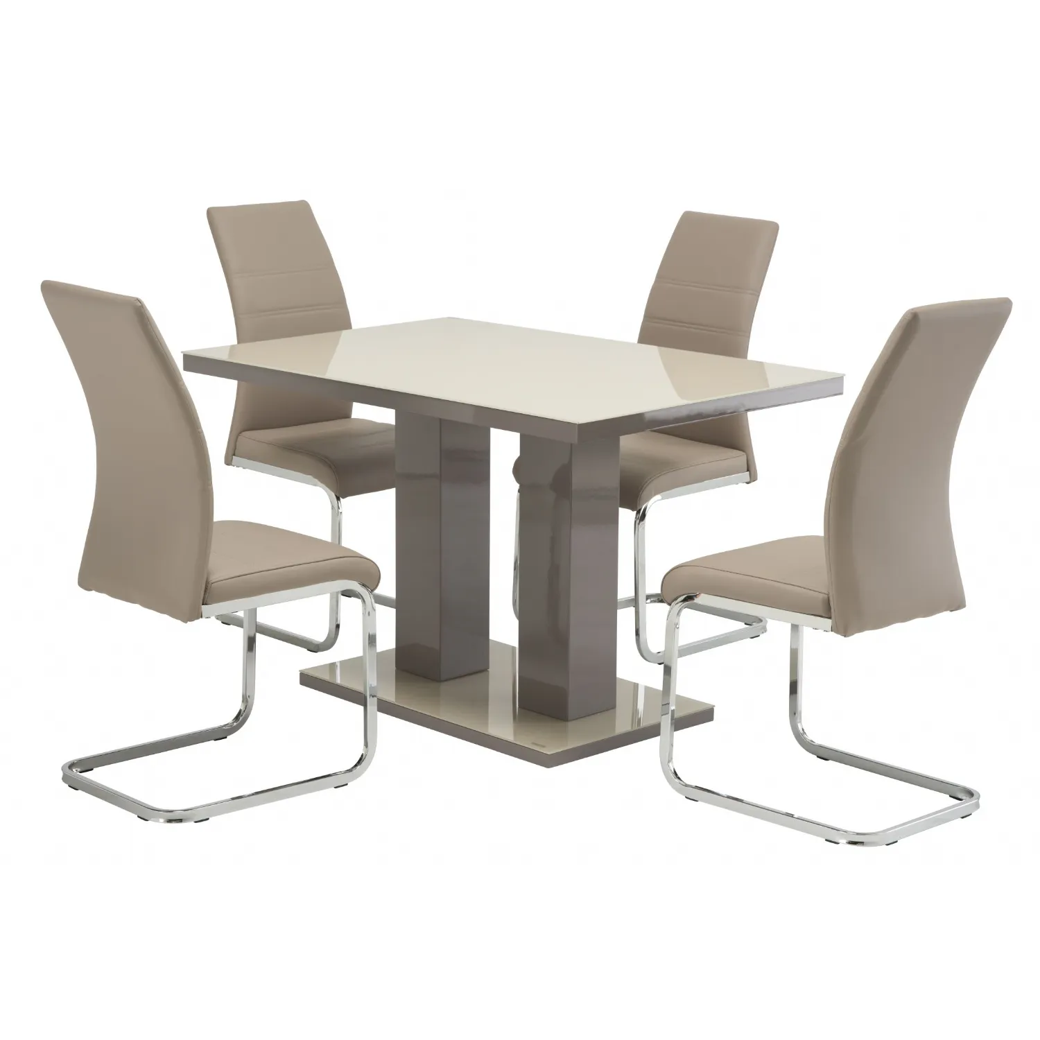 Latte Gloss Glass Top 120cm Dining Table and 4 Chairs Set