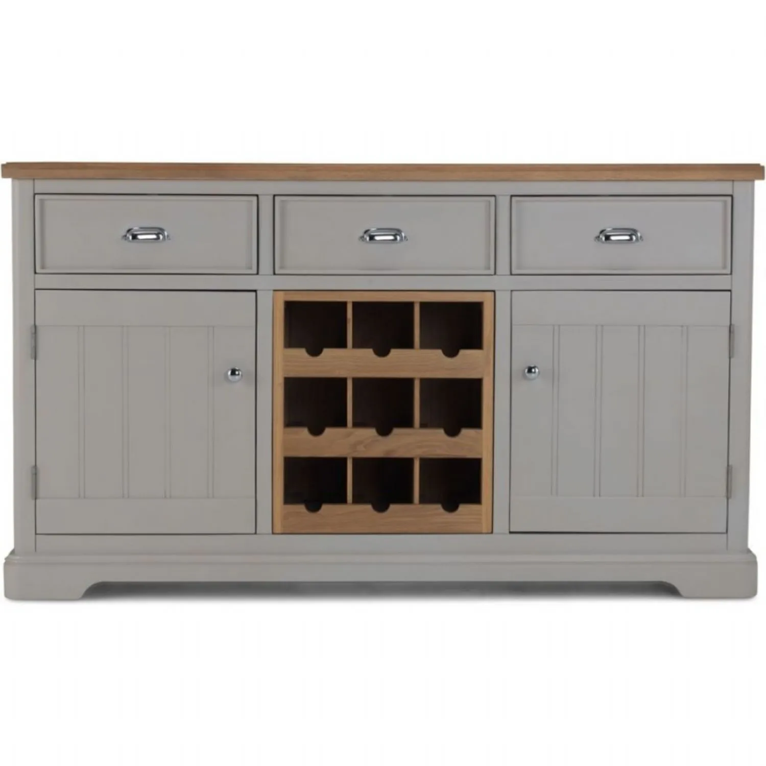 Oak and Grey Painted Large Sideboard With Wine Rack