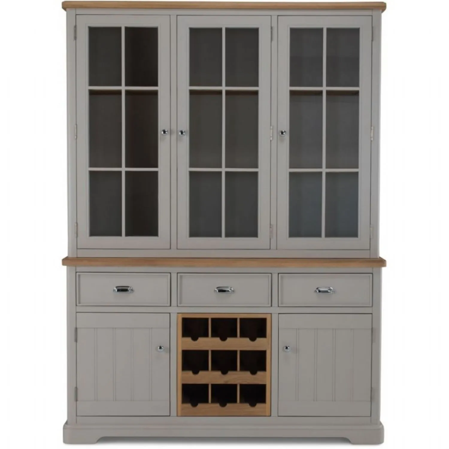 Oak and Grey Painted Large Glazed Dresser