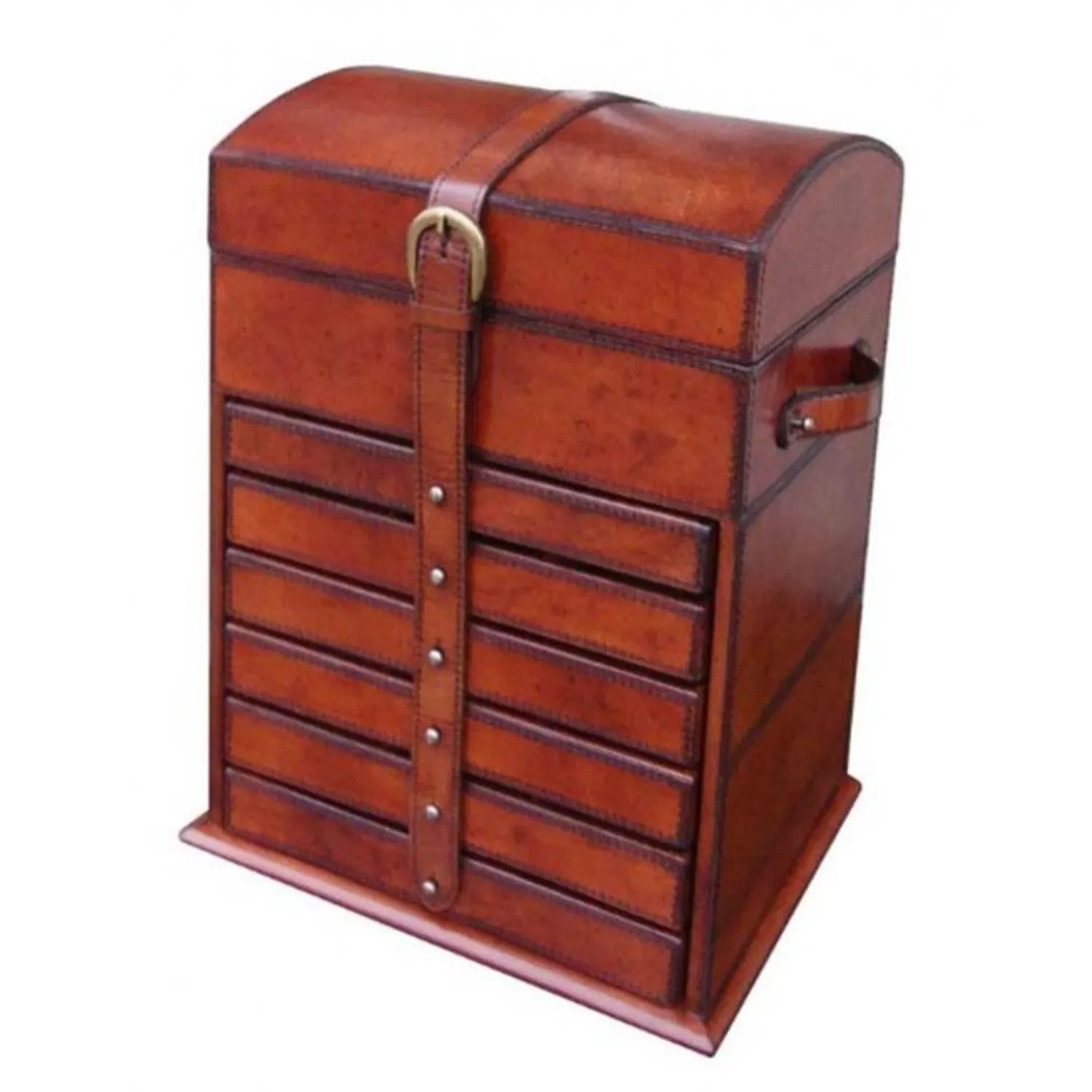 Handcrafted Leather And Brass Tall Jewellery Box Cognac
